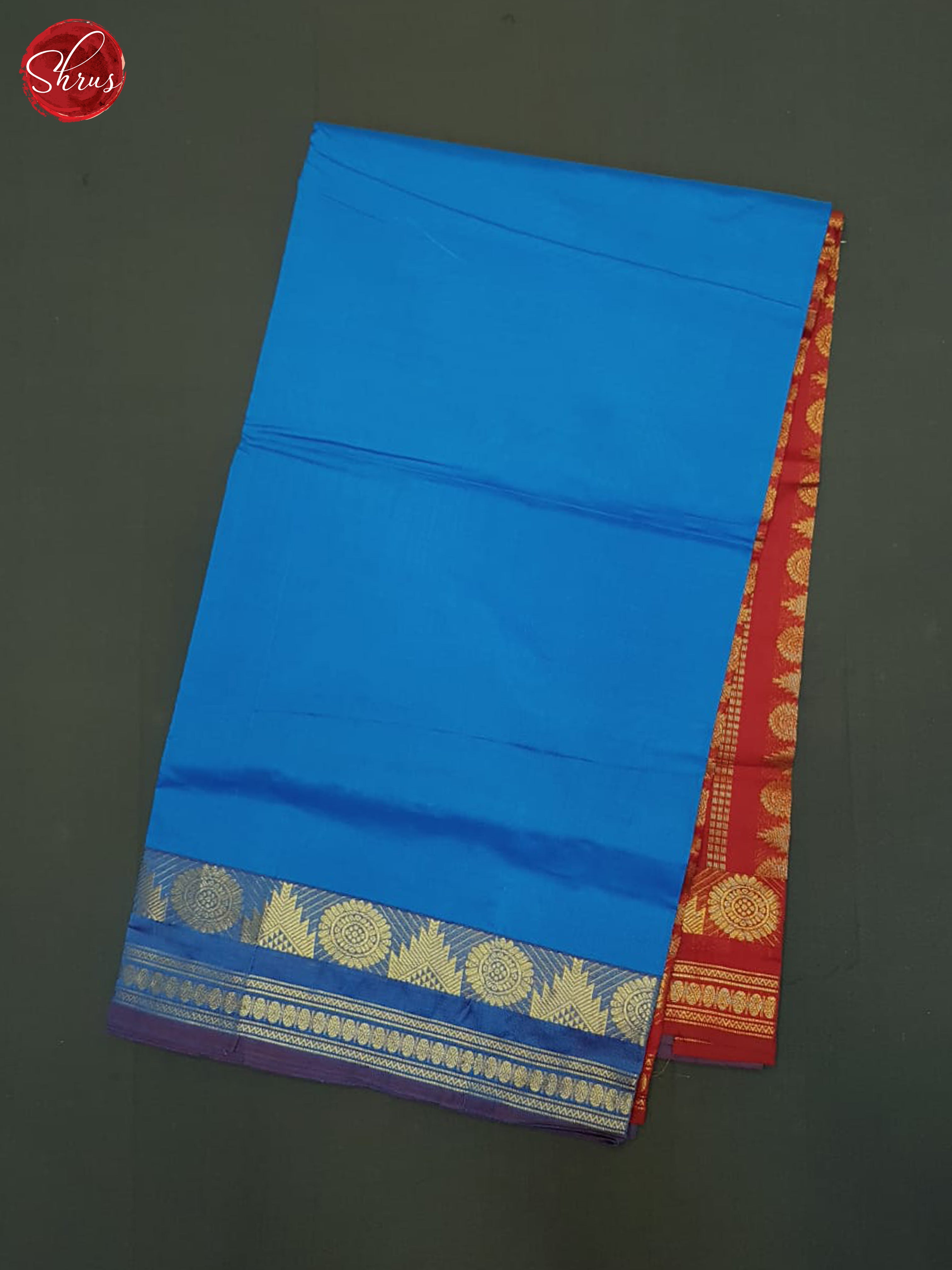 Blue And Red- Silk Cotton Half-pure Saree - Shop on ShrusEternity.com