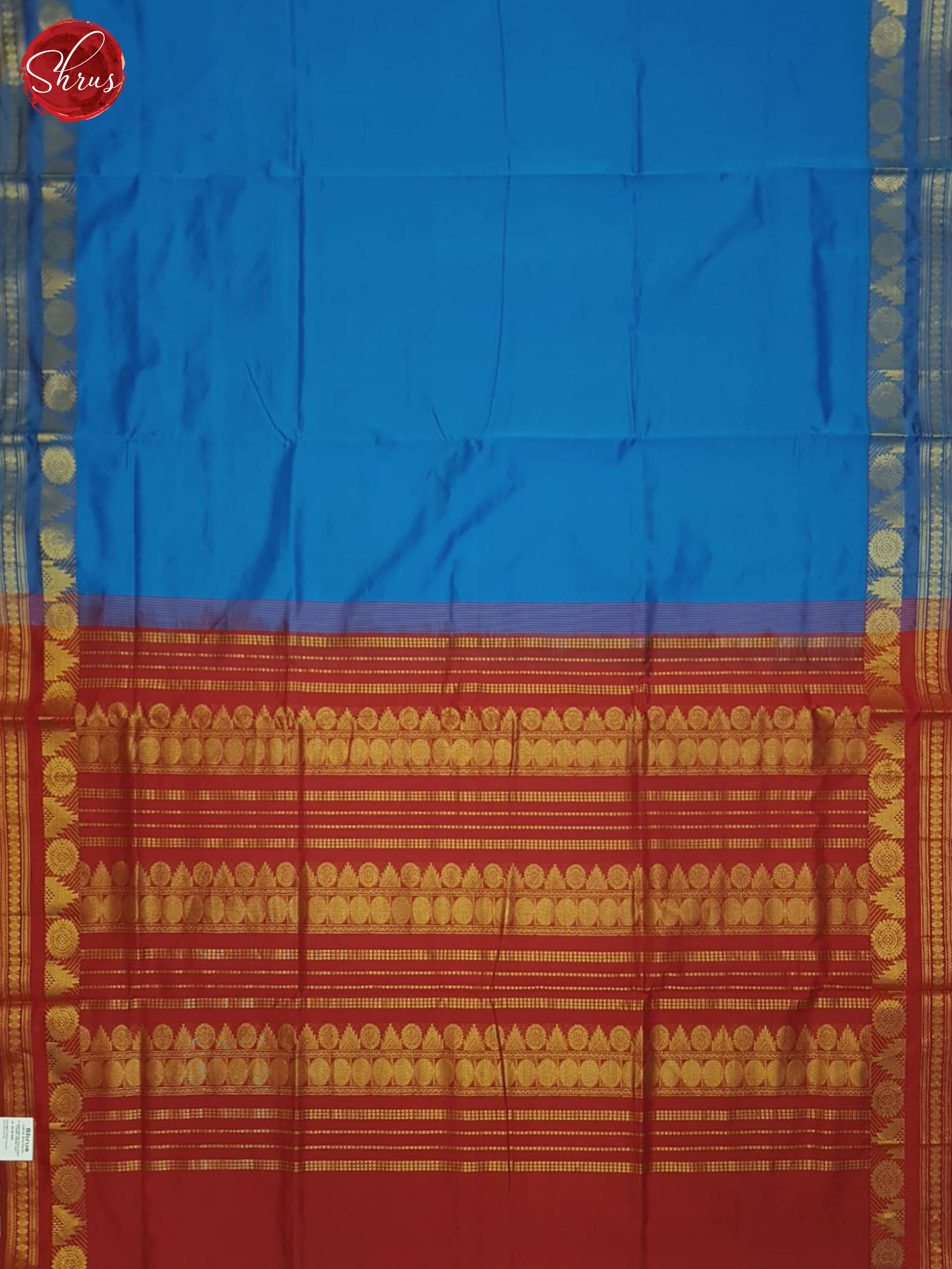 Blue And Red- Silk Cotton Half-pure Saree - Shop on ShrusEternity.com