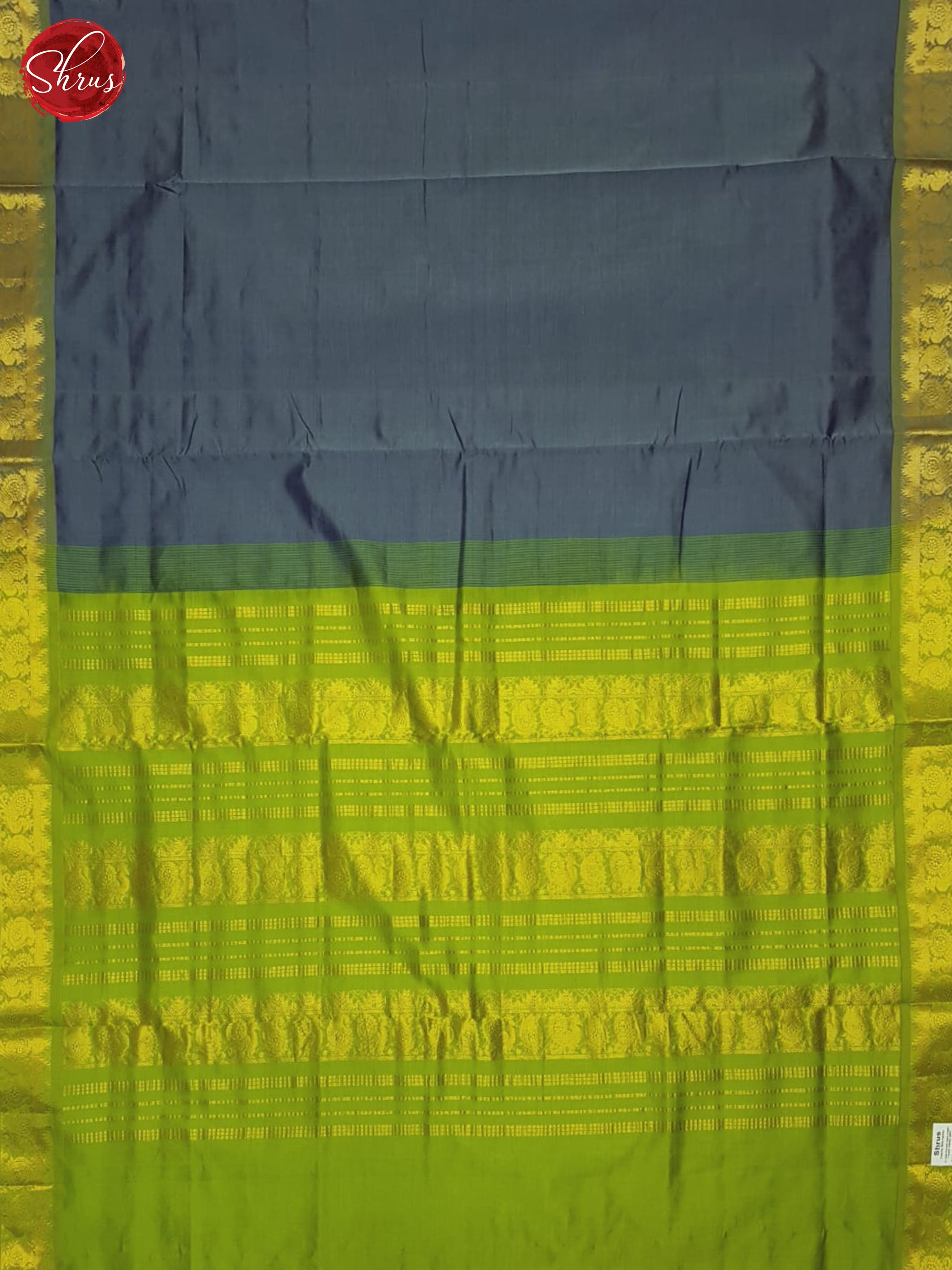 Grey And Green- Silk Cotton Half-pure Saree - Shop on ShrusEternity.com