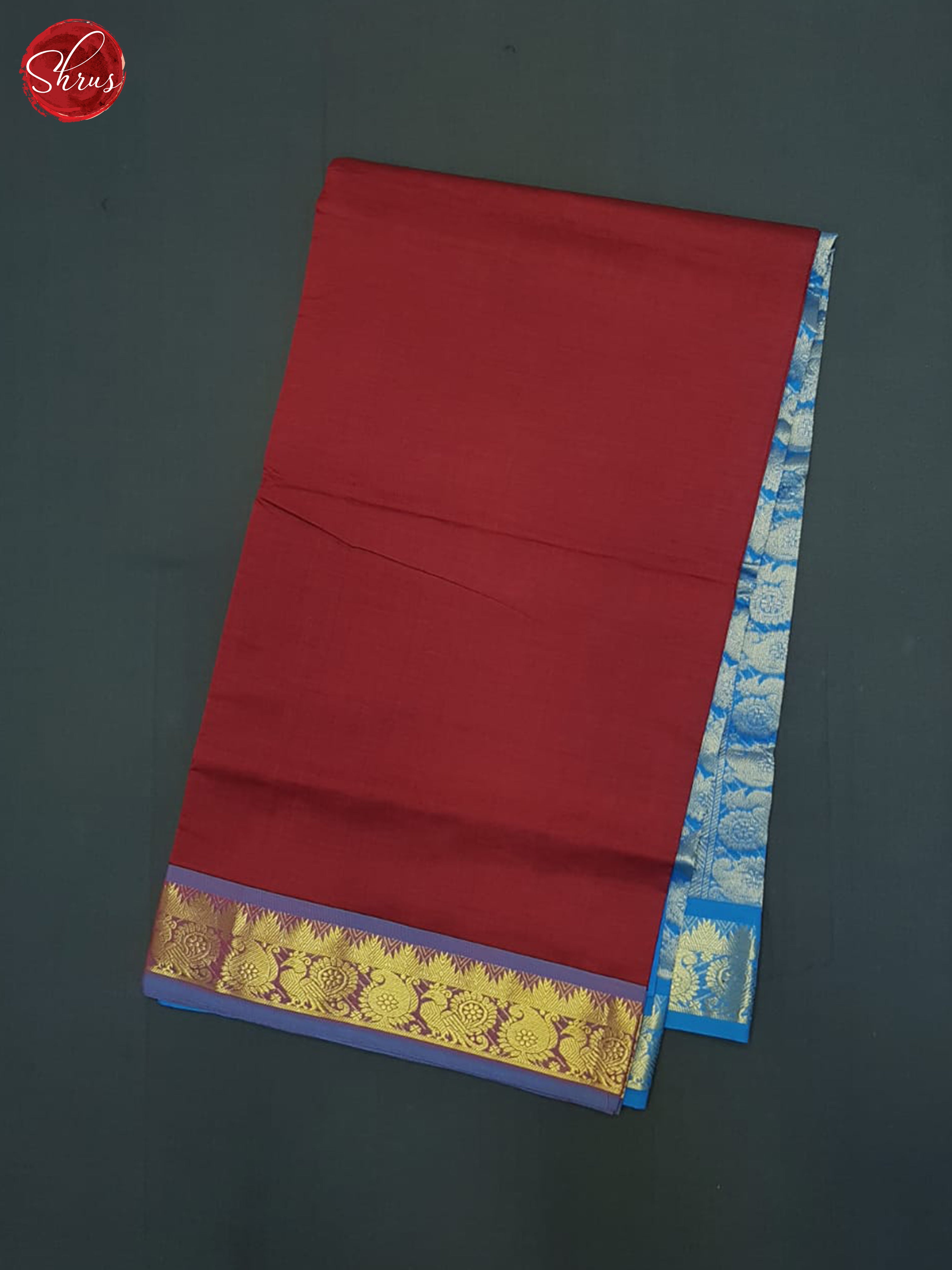 Red And Blue- Silk Cotton half-pure Saree - Shop on ShrusEternity.com