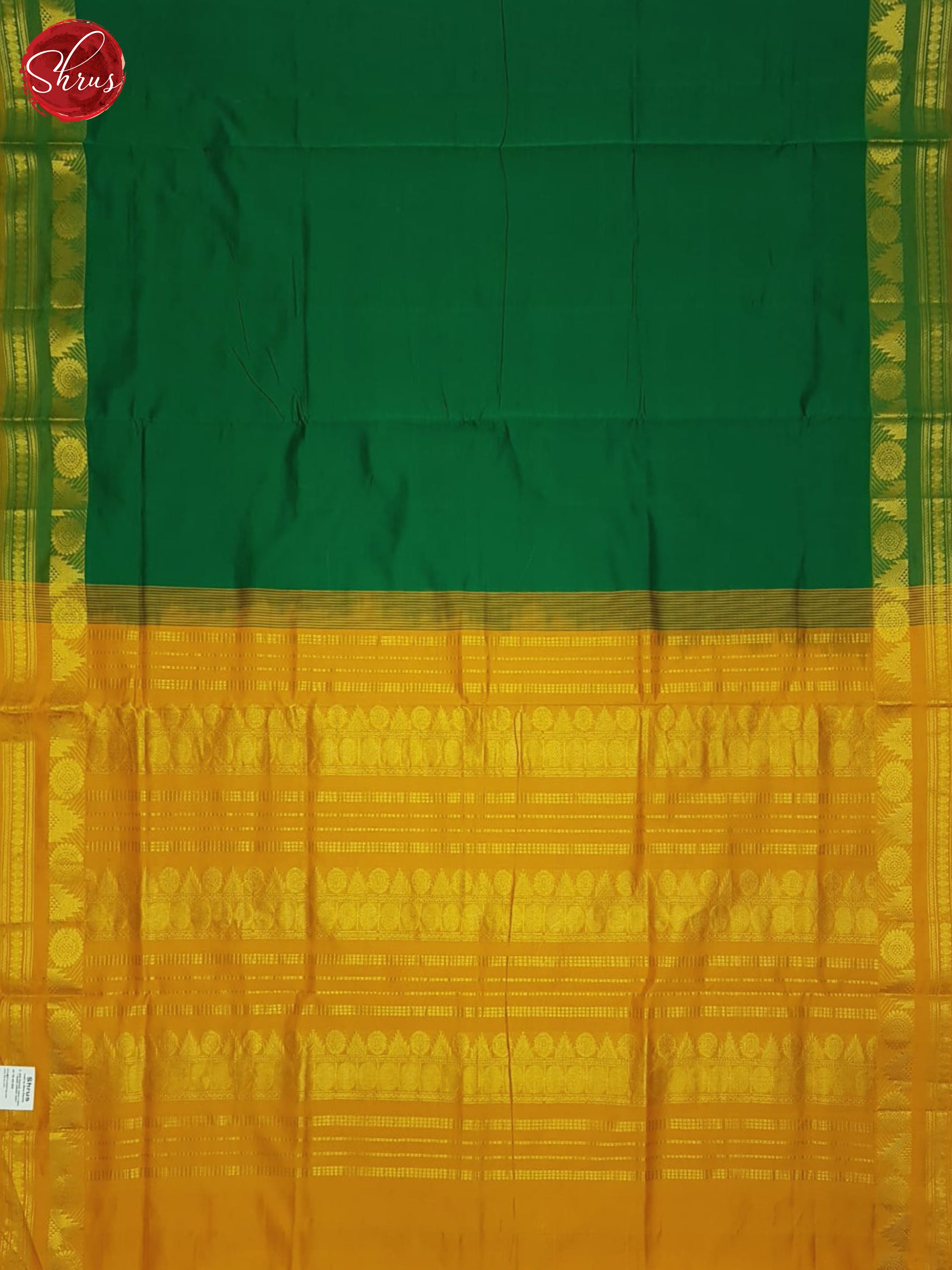 Green And Mustard- Silk Cotton Half-pure Saree - Shop on ShrusEternity.com