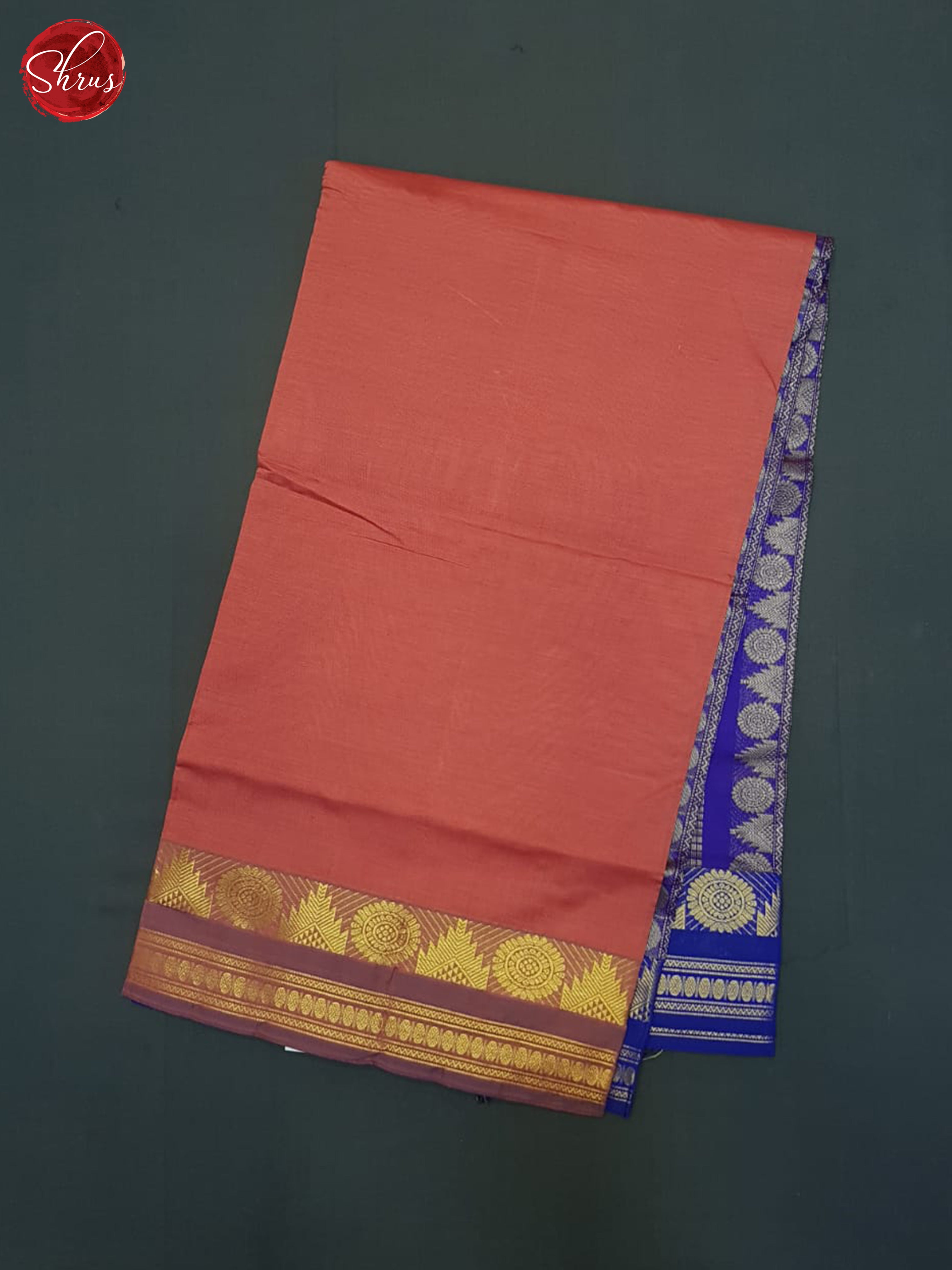 Brick Red And Blue- Silk Cotton half-pure Saree - Shop on ShrusEternity.com