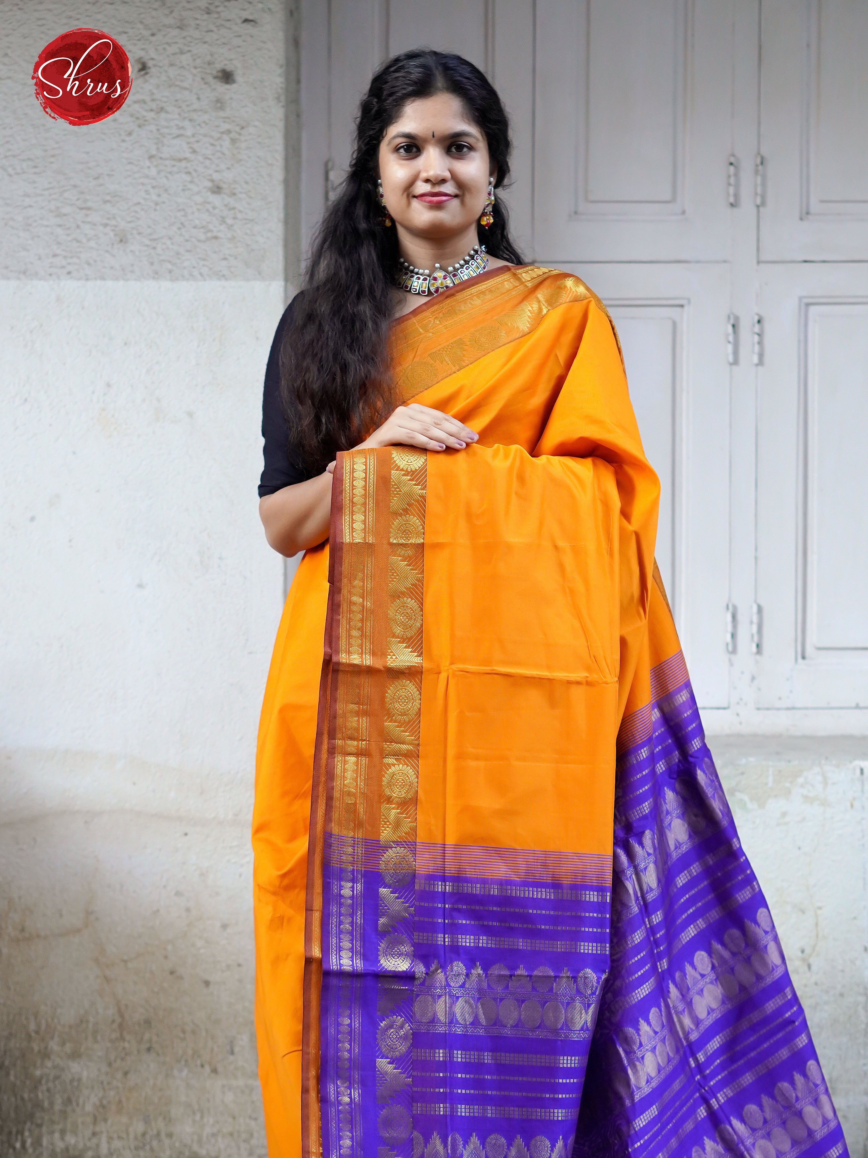Mambazha Yellow & Blue - Silk cotton-half pure Saree - Shop on ShrusEternity.com