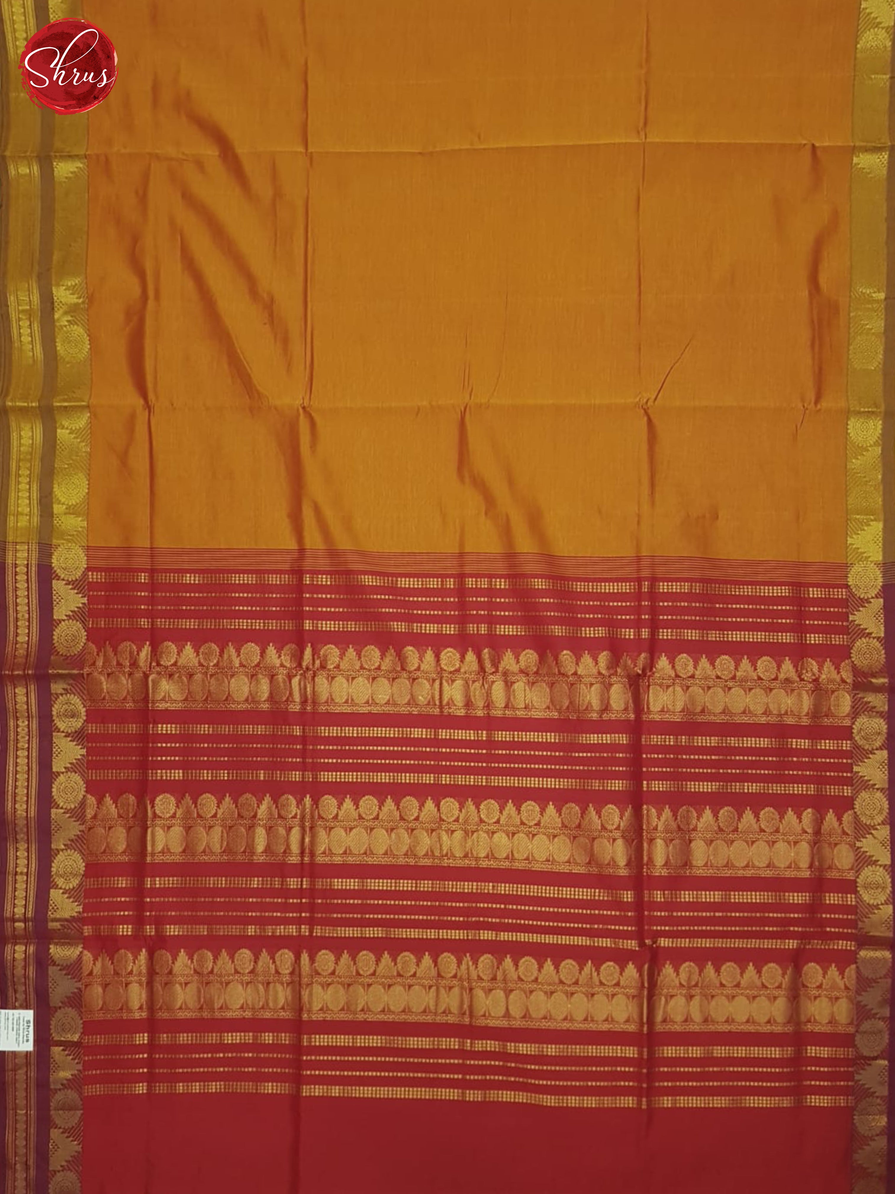 Fire Orange And Red- Silk Cotton Half-pure Saree - Shop on ShrusEternity.com