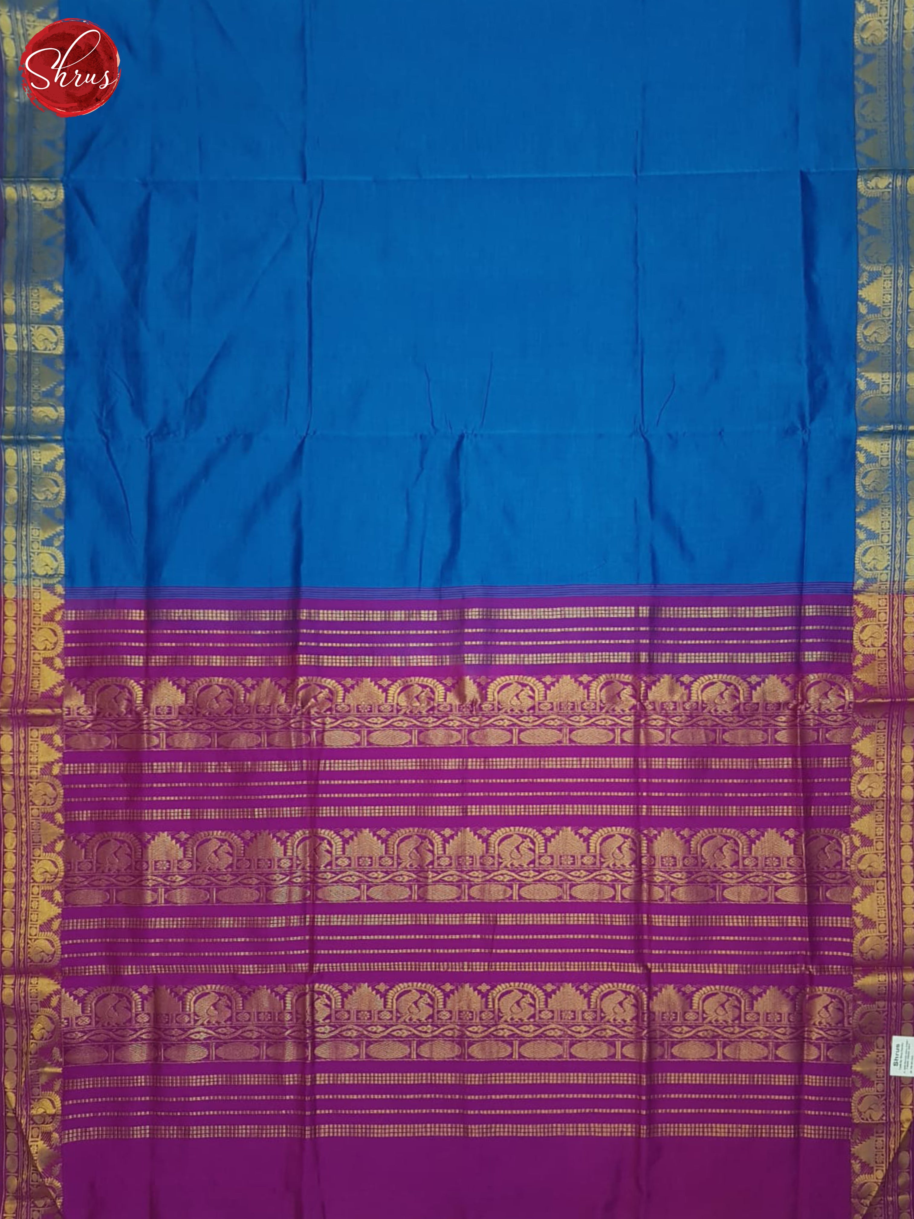 Blue And Purple- Silk Cotton Half-pure Saree - Shop on ShrusEternity.com