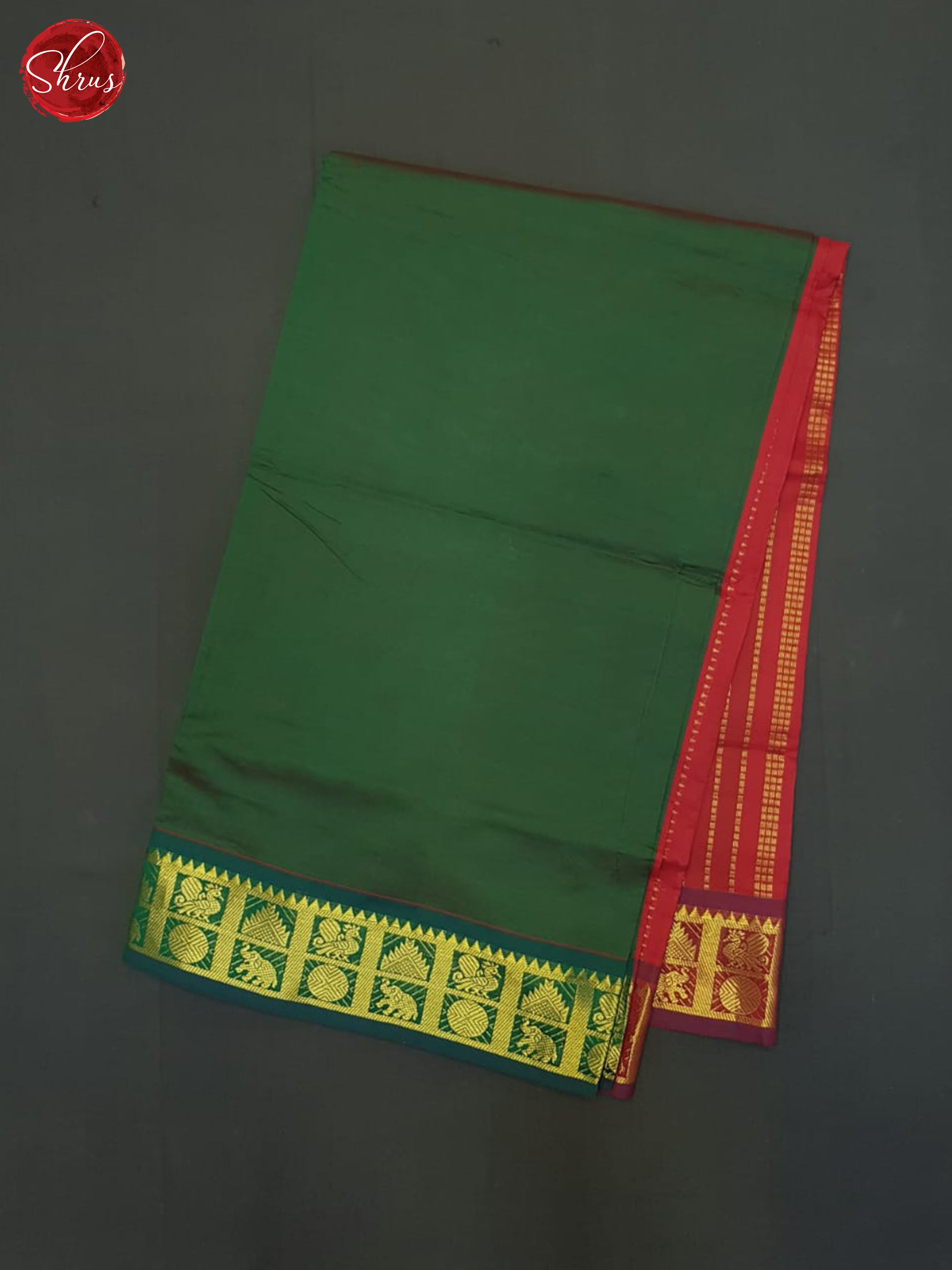 Green And Red- Silk Cotton Half-pure Saree - Shop on ShrusEternity.com