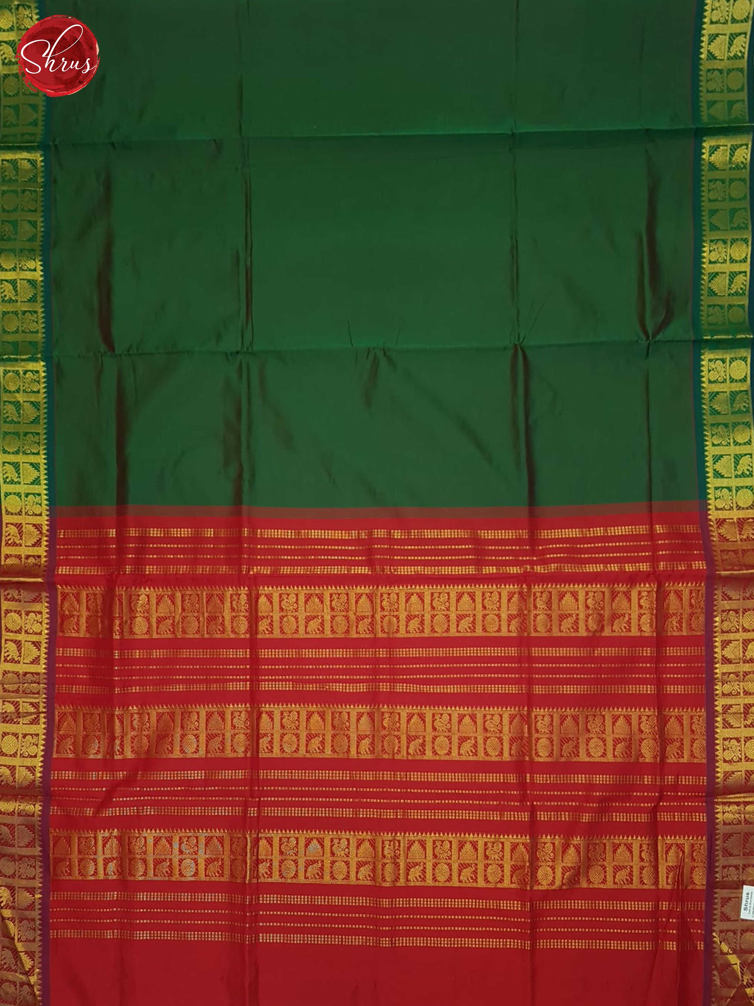 Green And Red- Silk Cotton Half-pure Saree - Shop on ShrusEternity.com