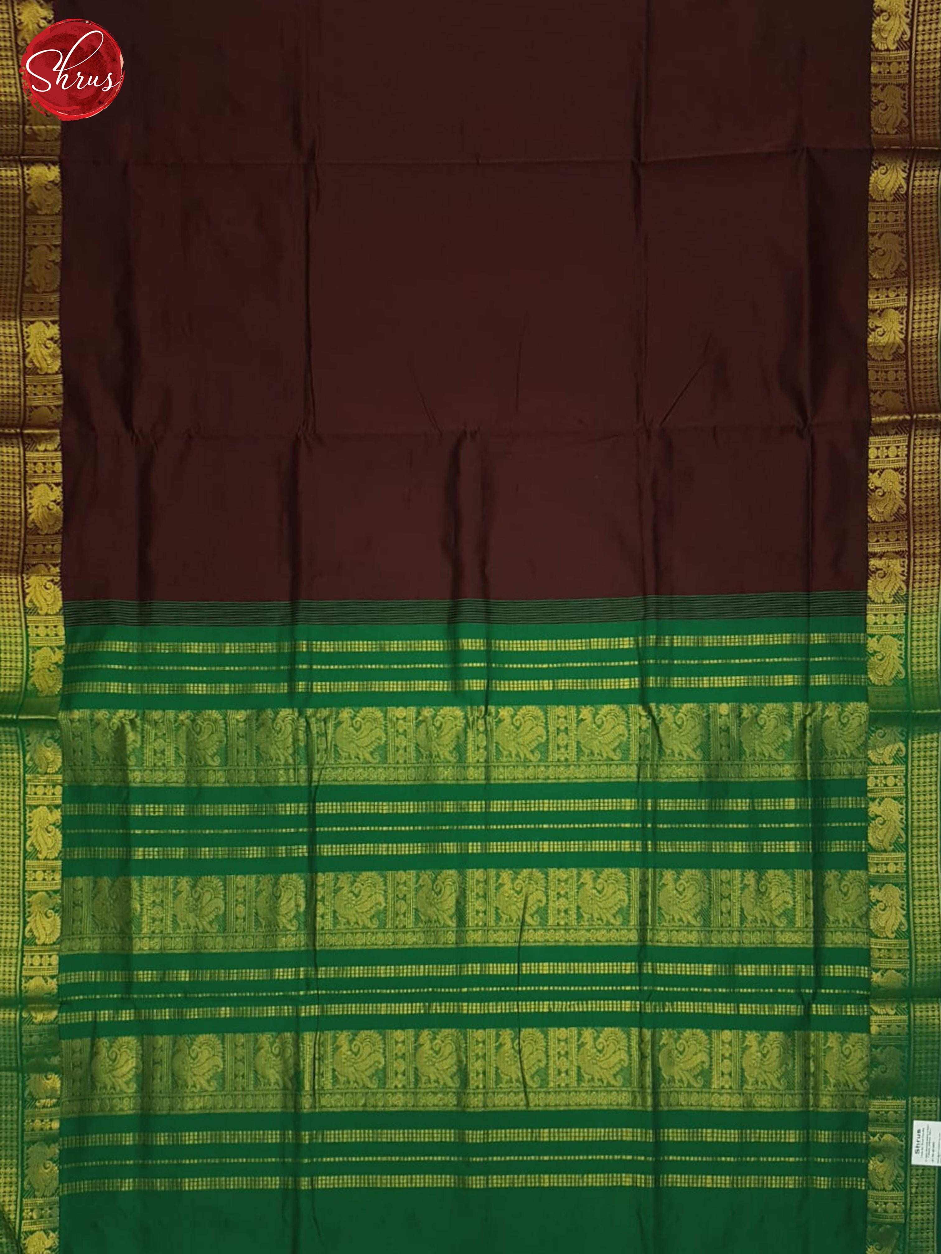 Brown And Green-Silk cotton half-pure sarer - Shop on ShrusEternity.com