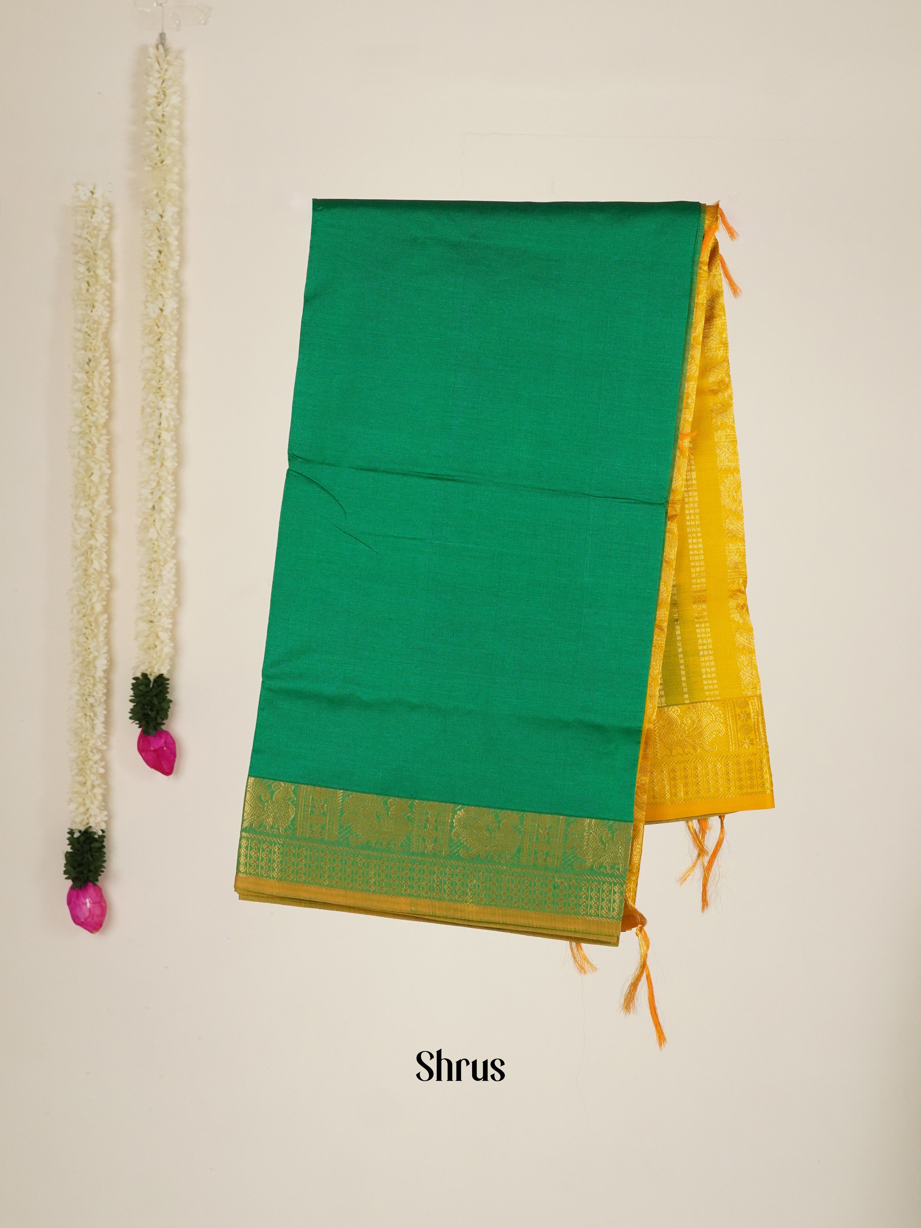 Green- Silk cotton-halfpure Saree - Shop on ShrusEternity.com