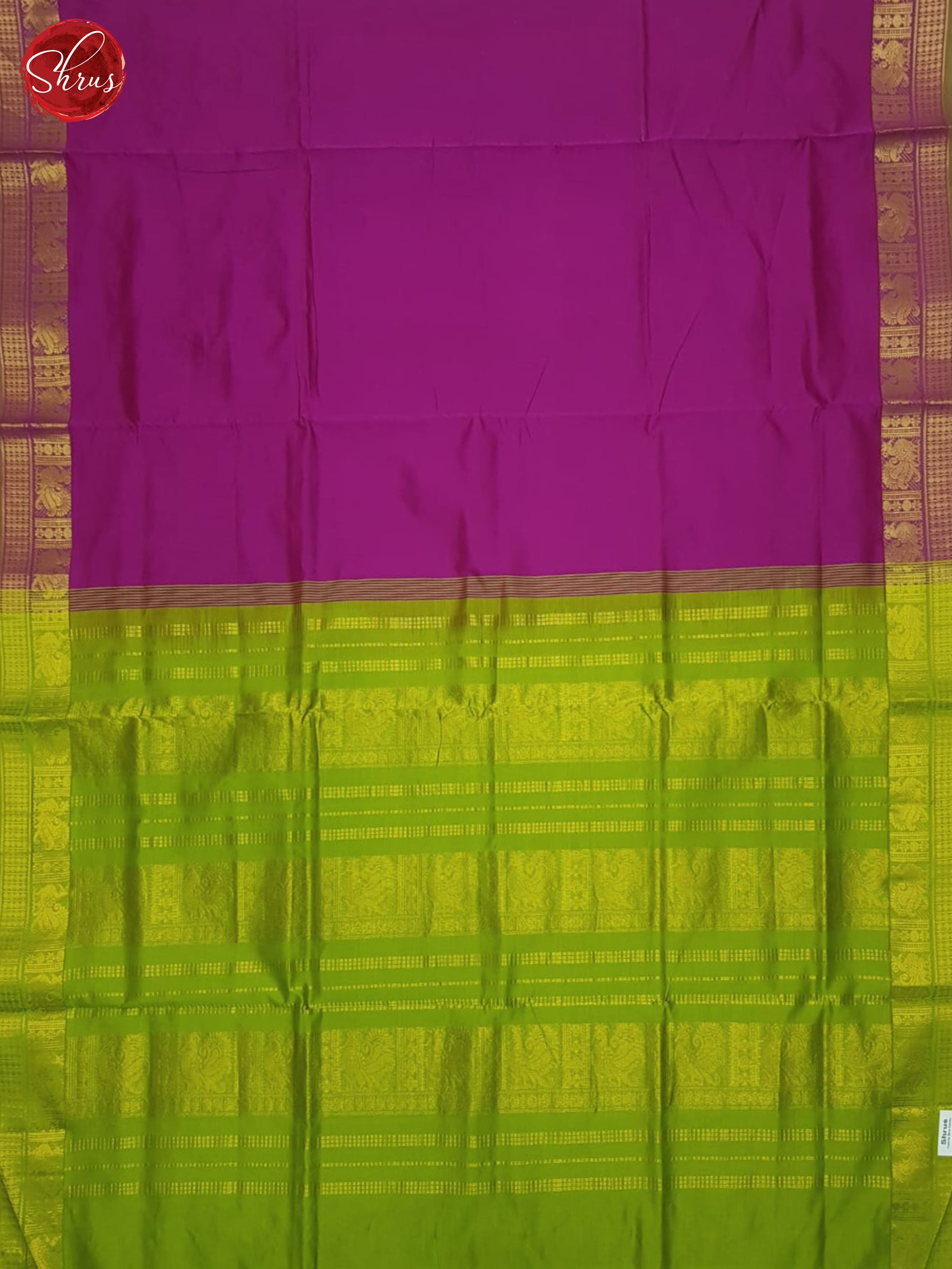 Pink And Green- Silk Cotton Half-pure Saree - Shop on ShrusEternity.com