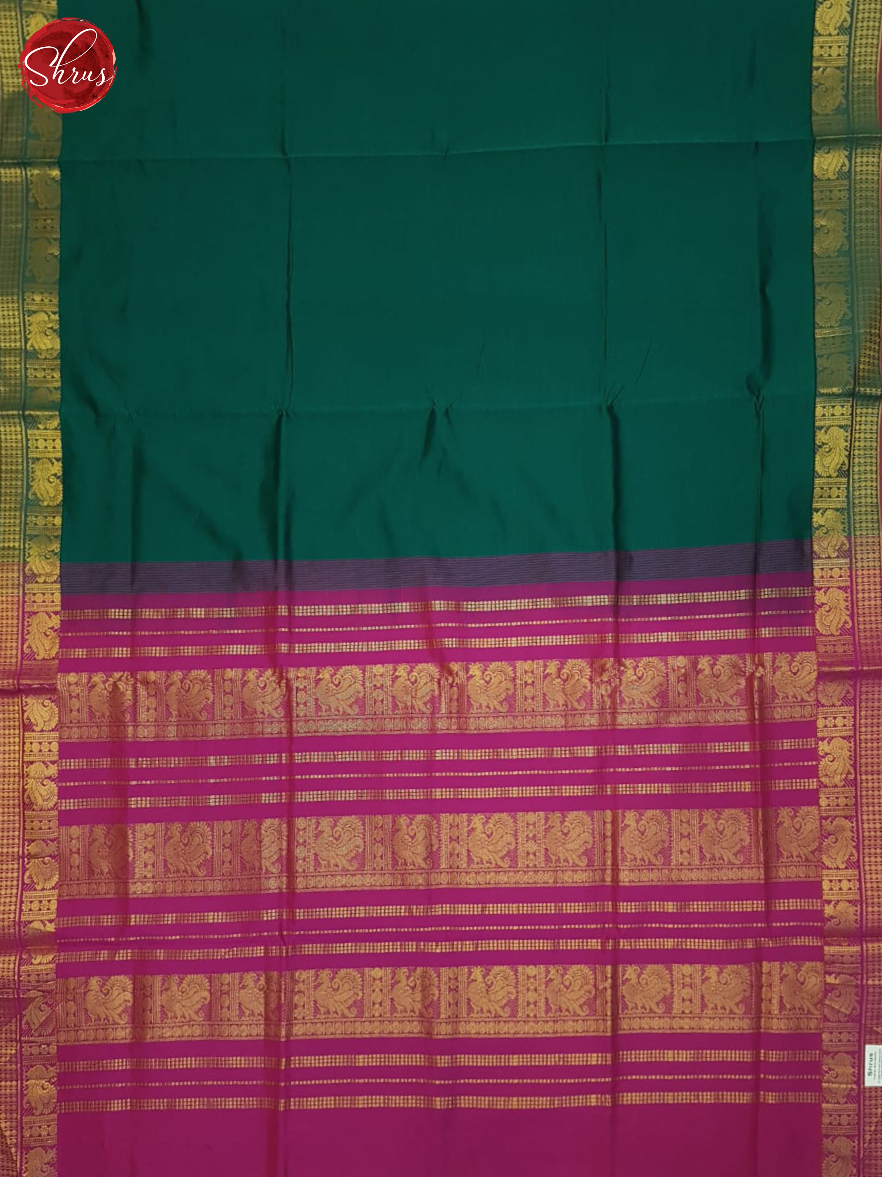 Green And Purple- Silk Cotton Half-pure Saree - Shop on ShrusEternity.com