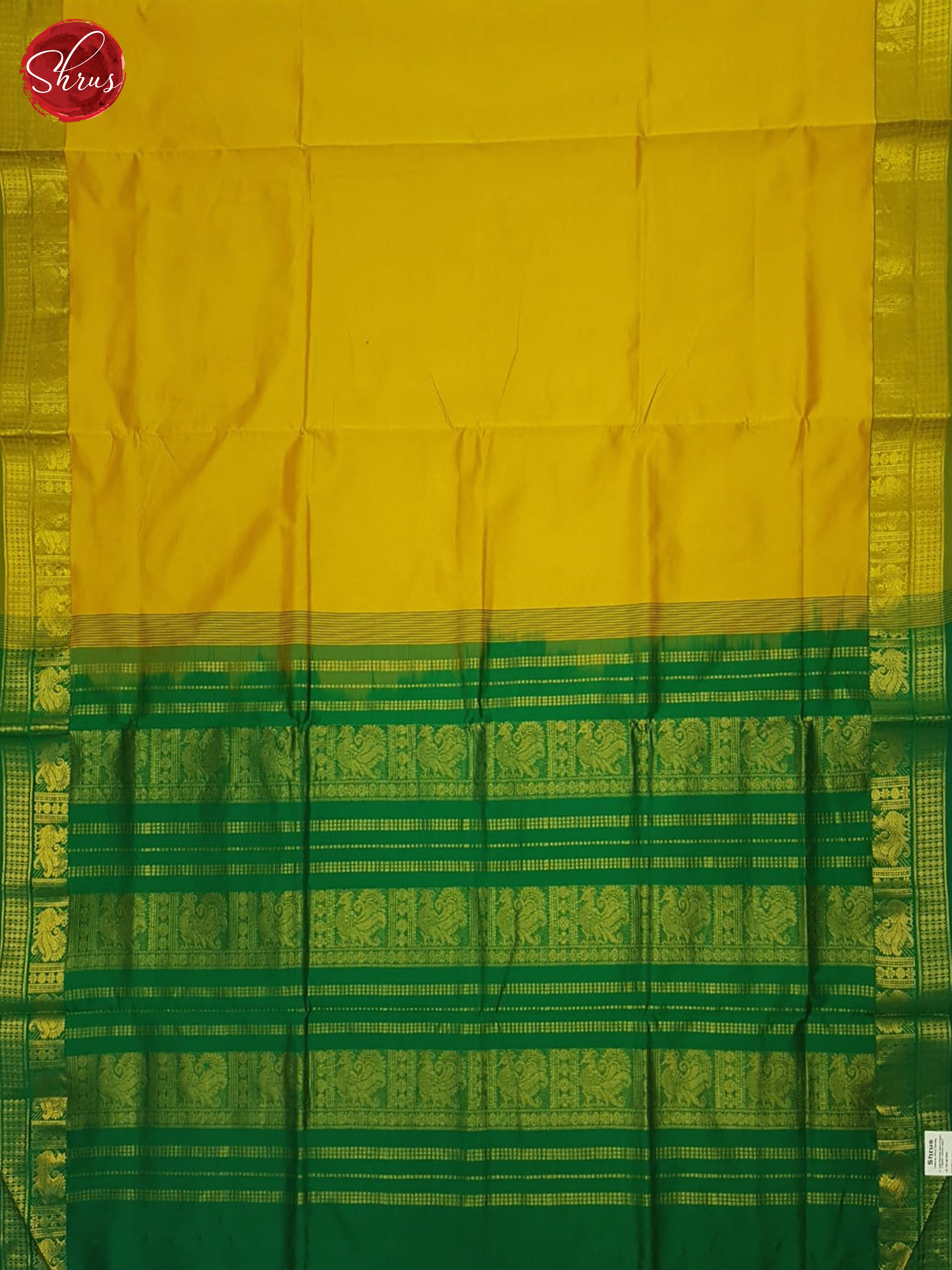 Mustard And Green- Silk Cotton Half-pure Saree - Shop on ShrusEternity.com