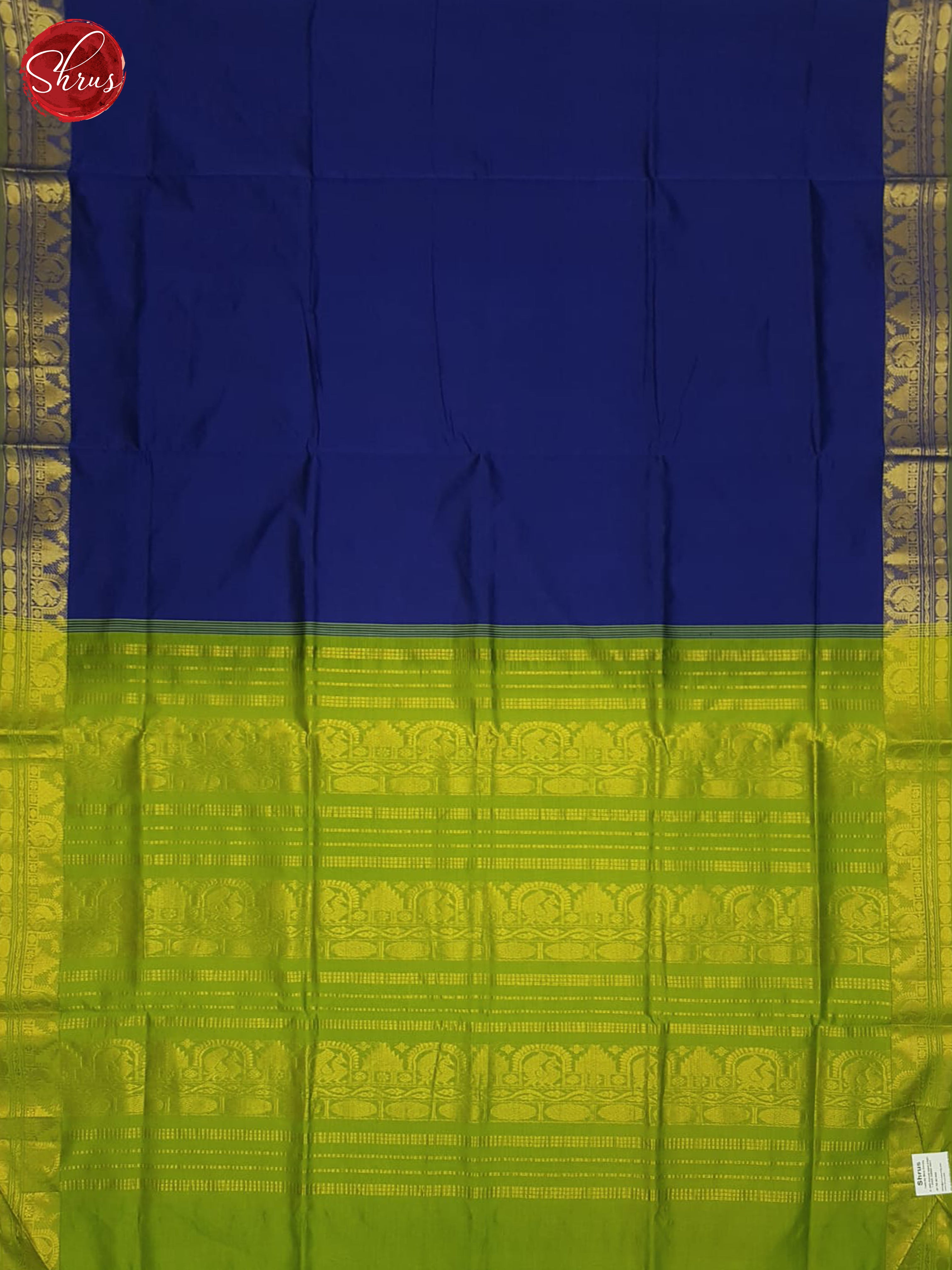 Blue And Green- Silk Cotton Half-pure Saree - Shop on ShrusEternity.com