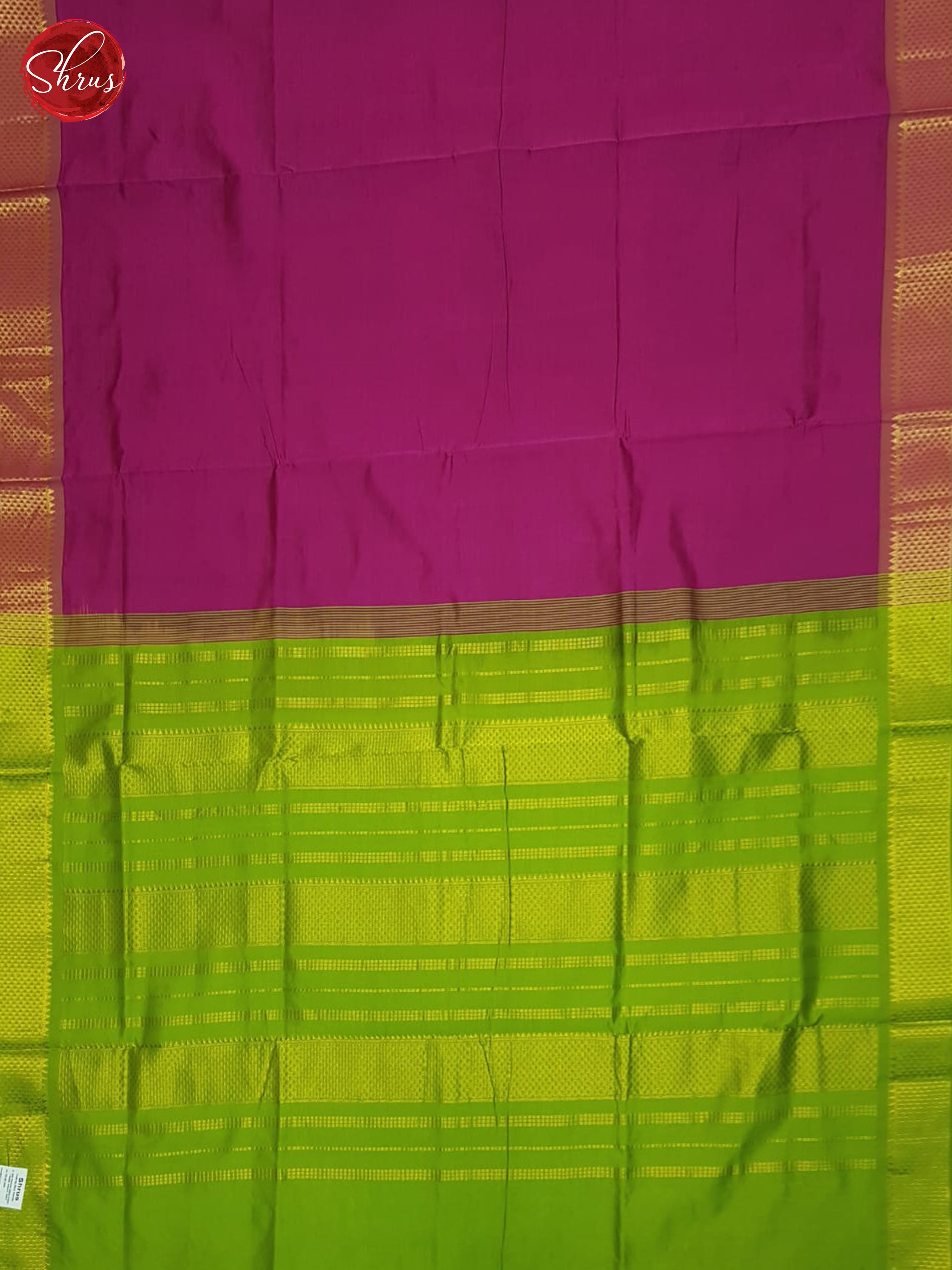 Pink And Green- Silk Cotton Half-pure Saree - Shop on ShrusEternity.com