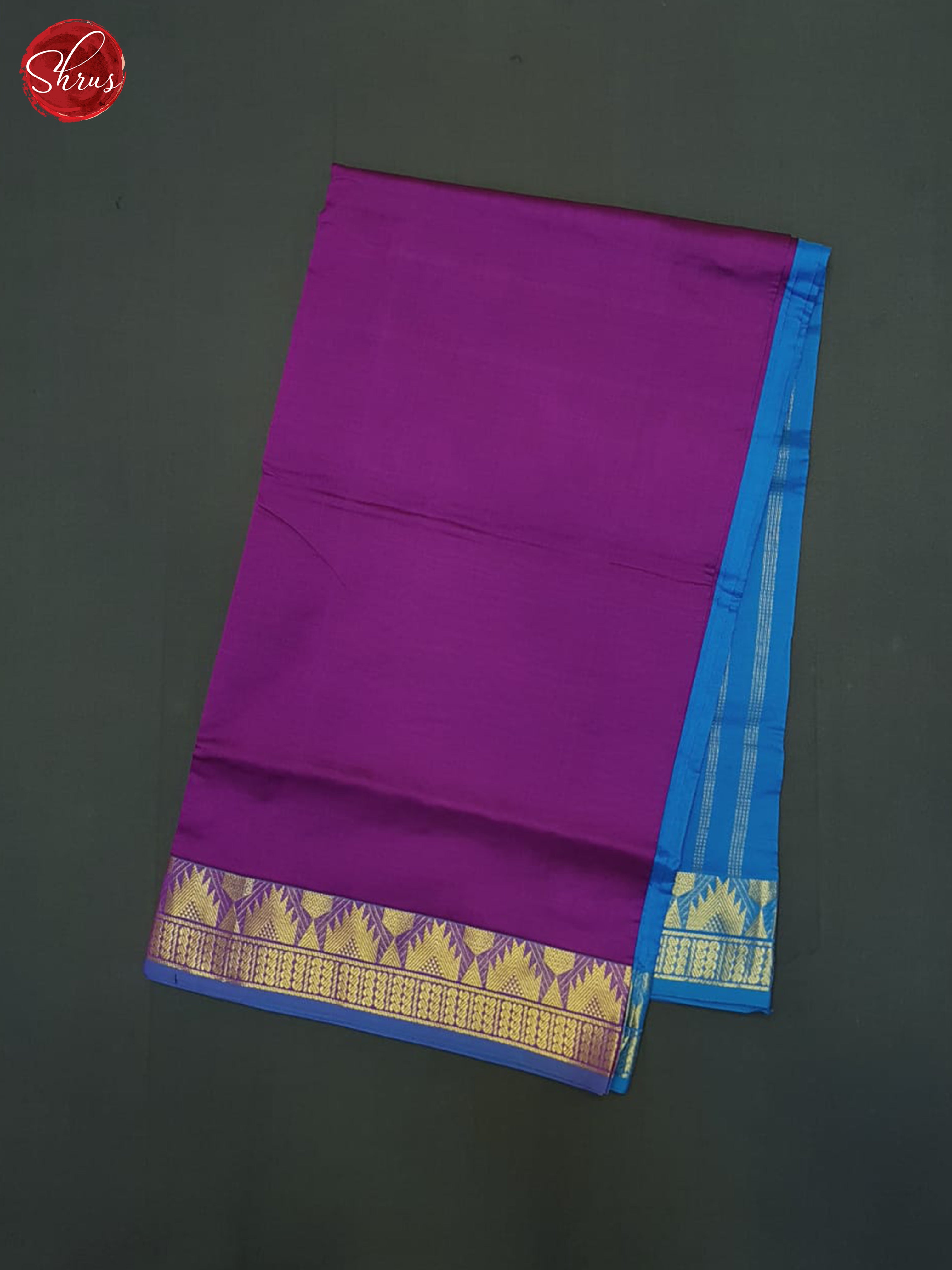 Purple And Blue- Silk Cotton Half-pure Saree - Shop on ShrusEternity.com