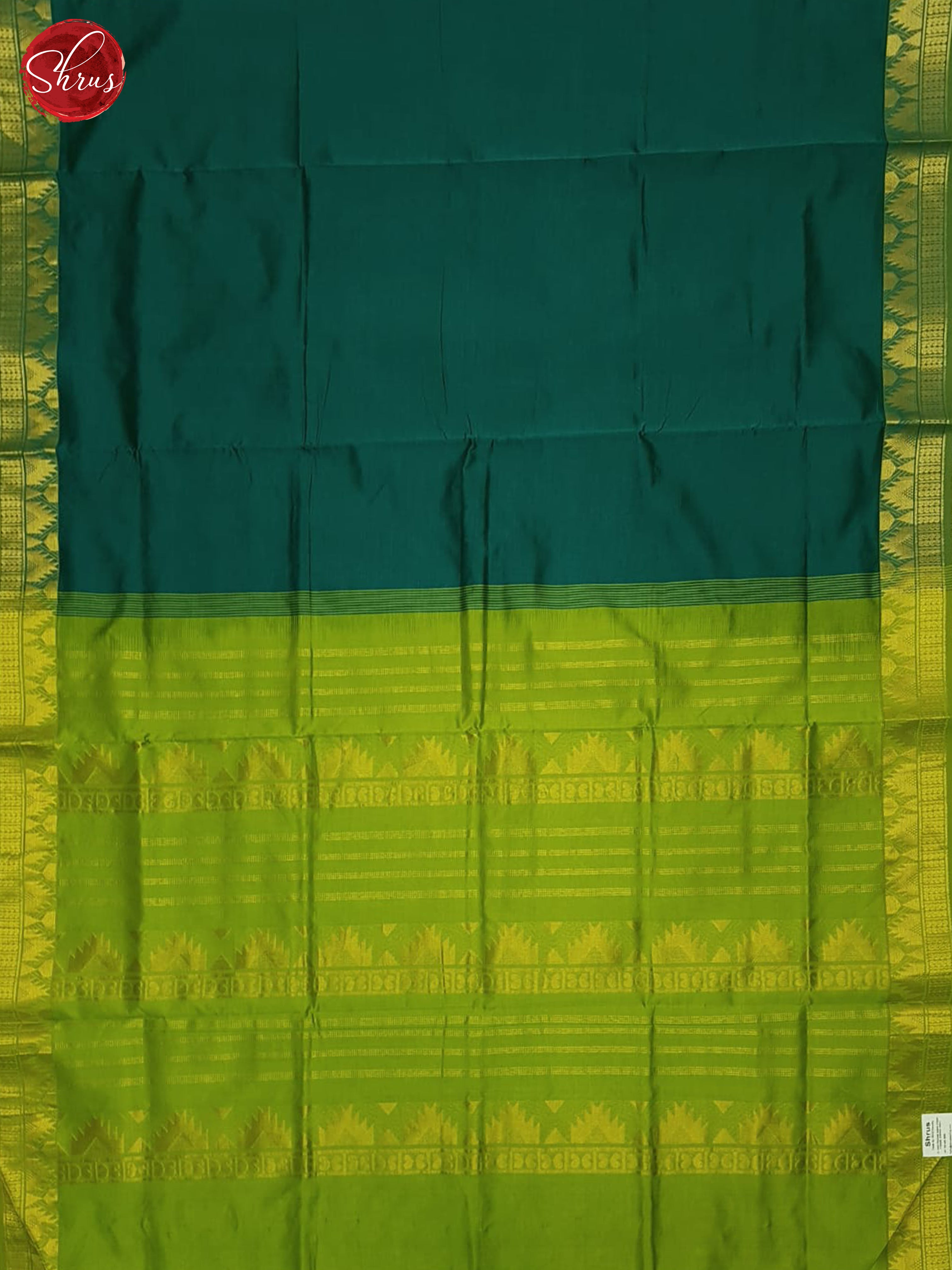 Dark Green & Green - Silk Cotton Half-pure Saree - Shop on ShrusEternity.com
