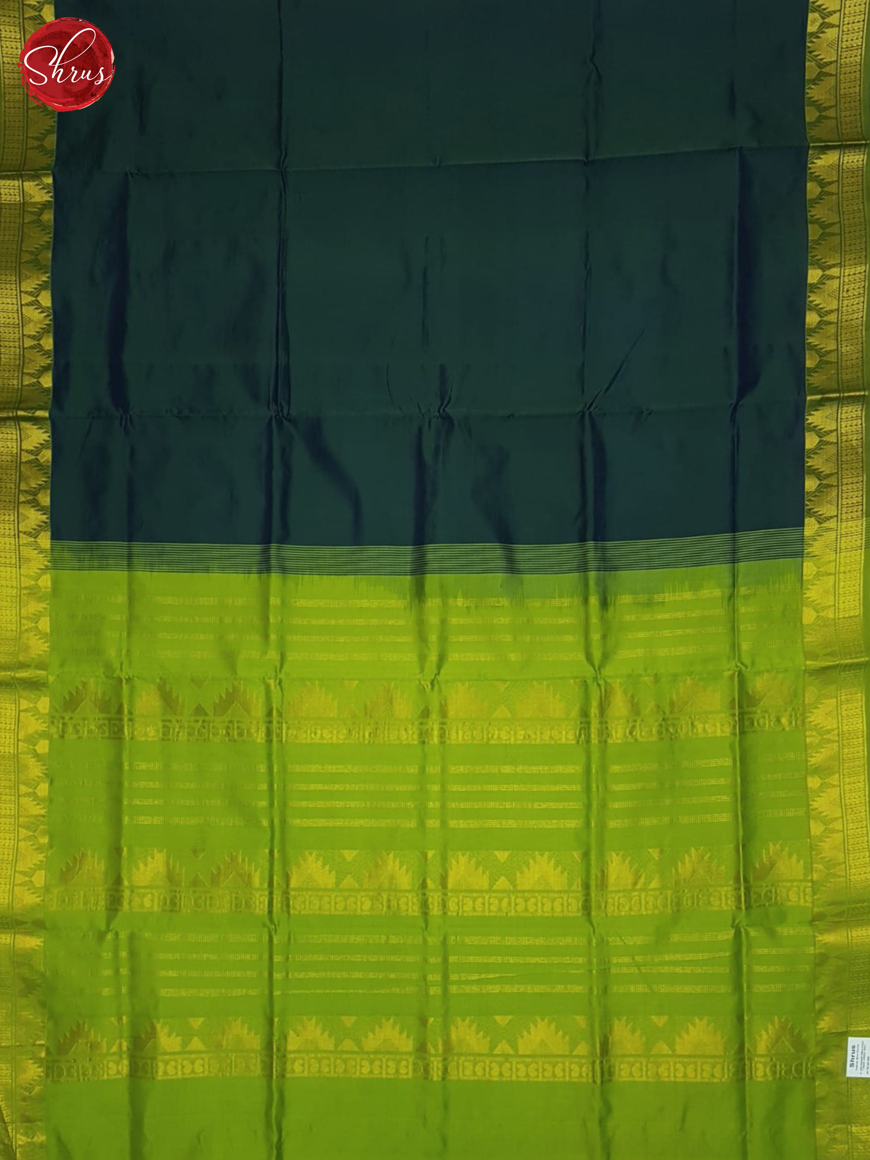 Bluish Green And Green- Silk Cotton Half-pure Saree - Shop on ShrusEternity.com