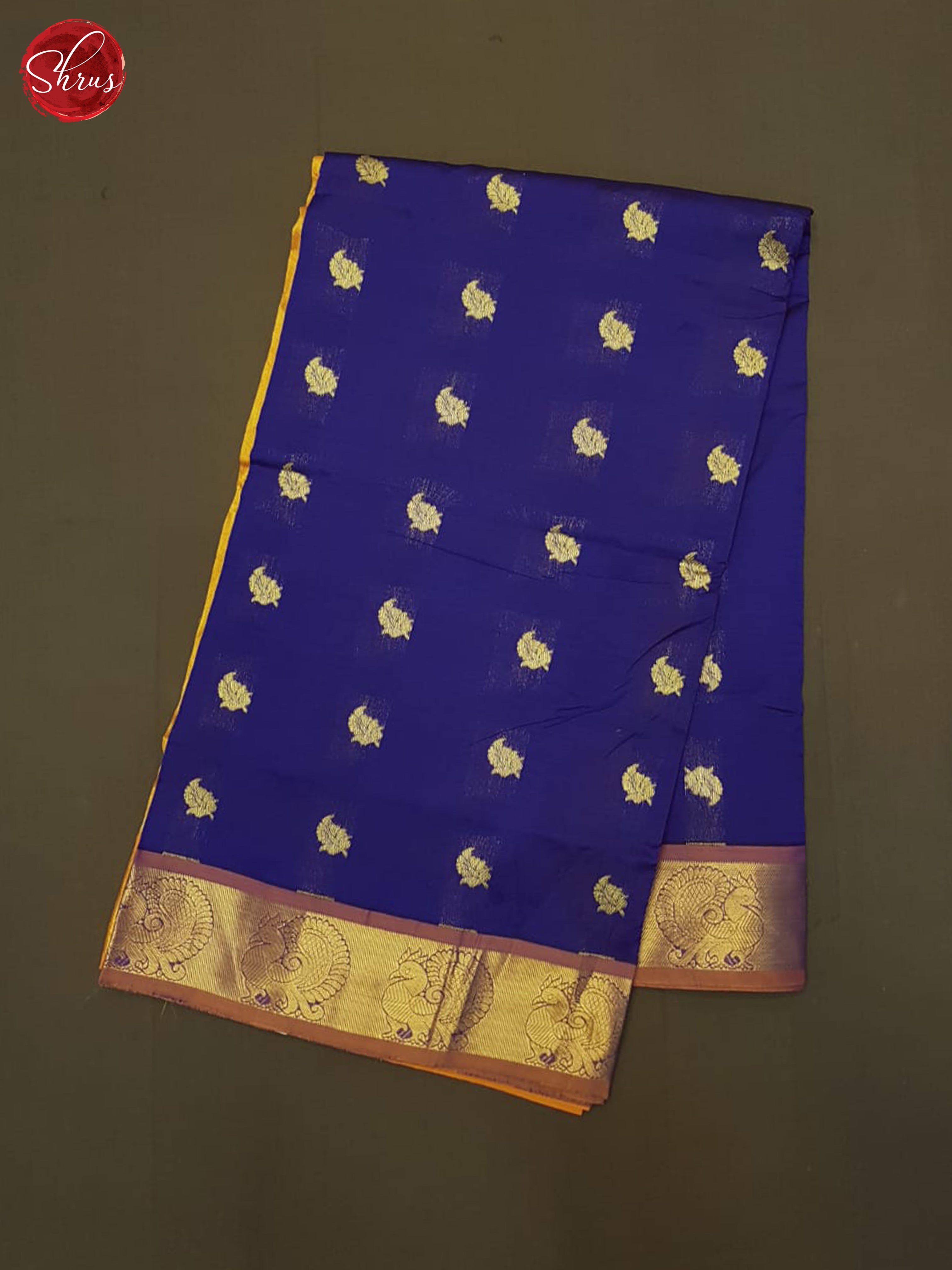 Blue And Mambala Yellow- Silk Cotton Half-Pure Saree - Shop on ShrusEternity.com
