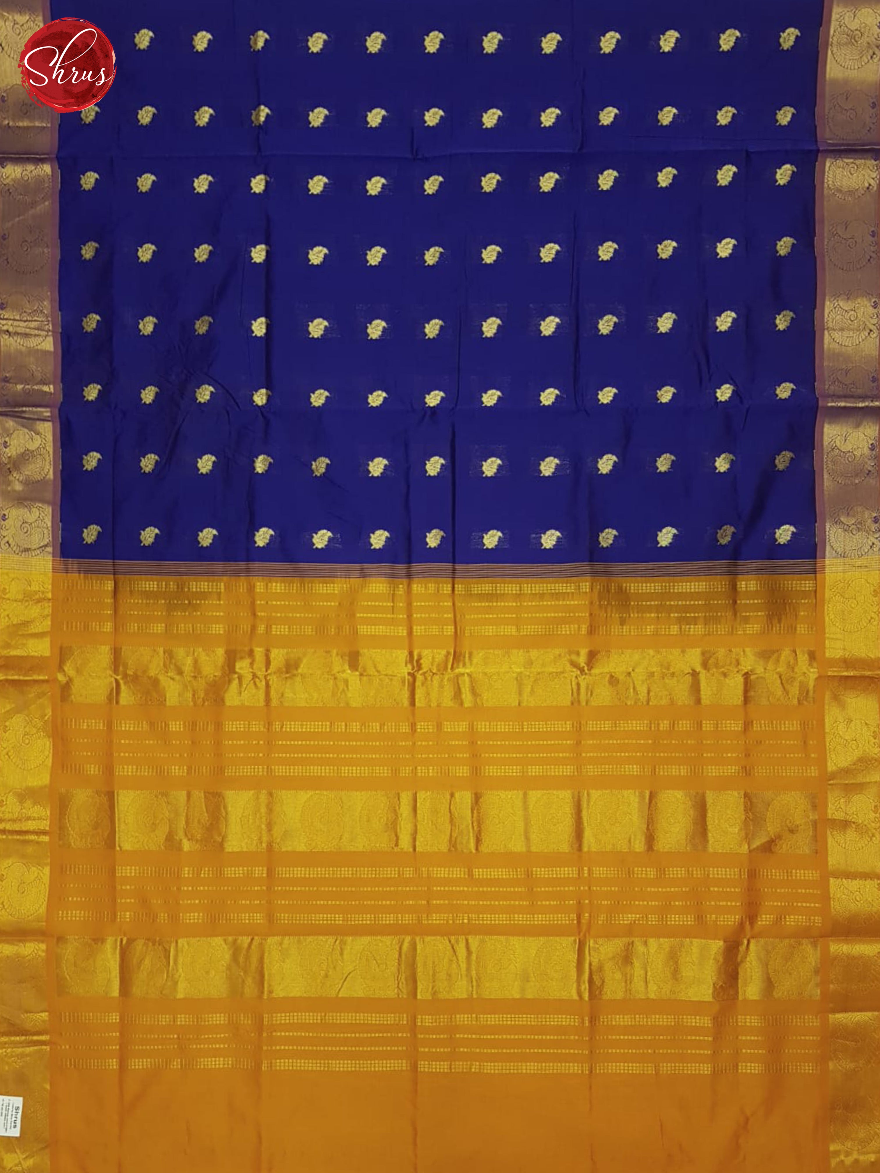 Blue And Mambala Yellow- Silk Cotton Half-Pure Saree - Shop on ShrusEternity.com