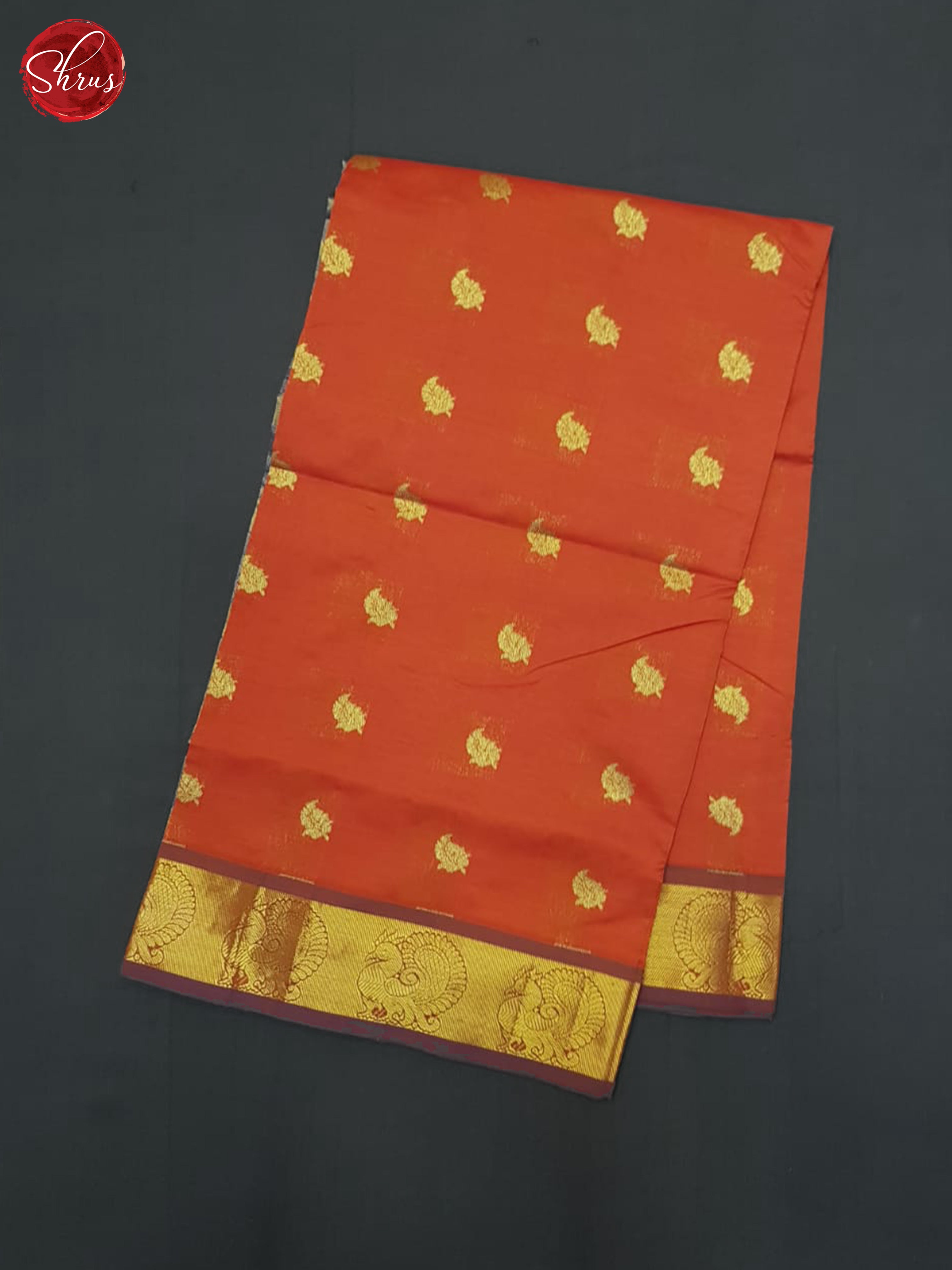 Orange And Blue- Silk Cotton Half-pure Silk Saree - Shop on ShrusEternity.com