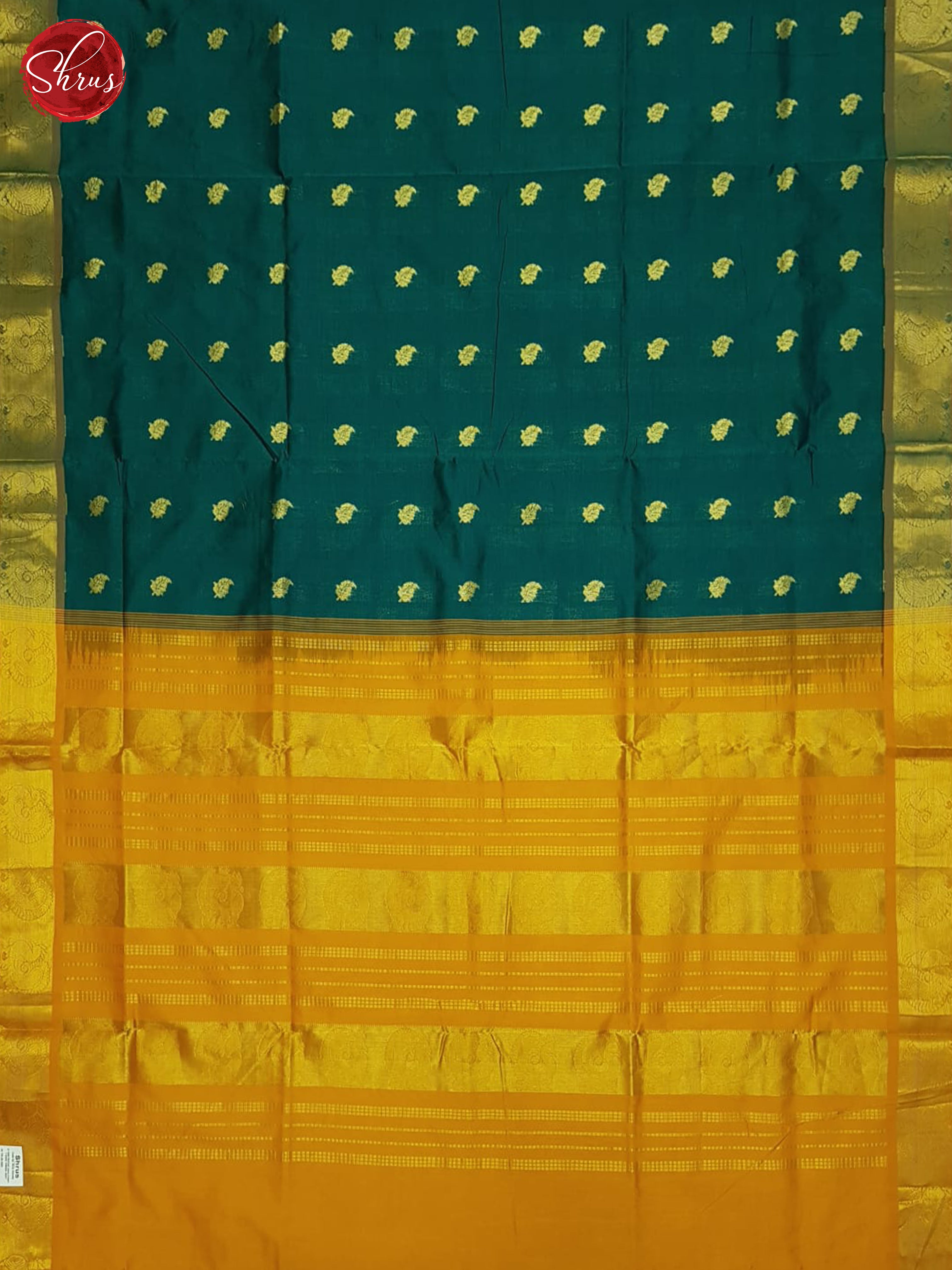 Peacock Green And Mustard- Silk Cotton Half-pure Saree - Shop on ShrusEternity.com