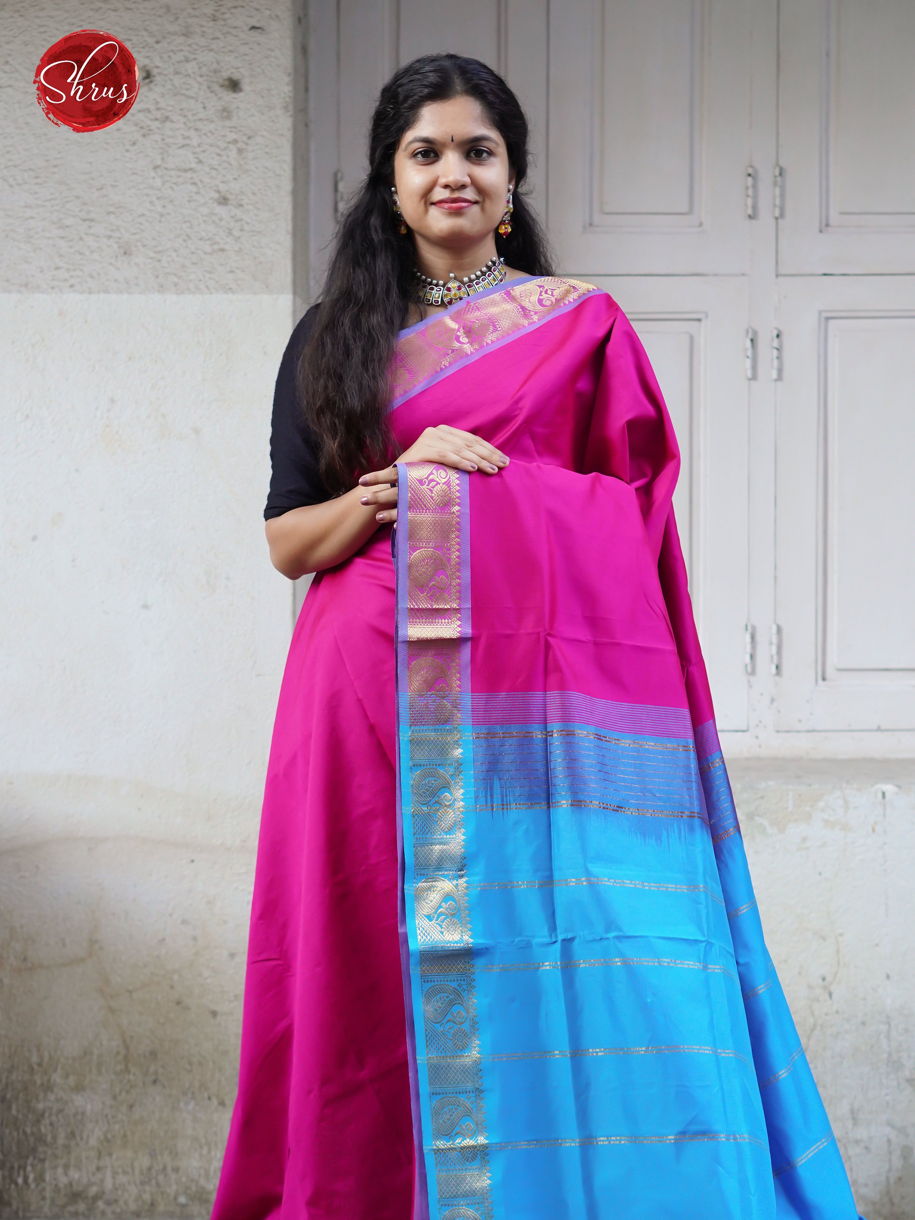 Pink & Blue - Silk cotton-half pure Saree