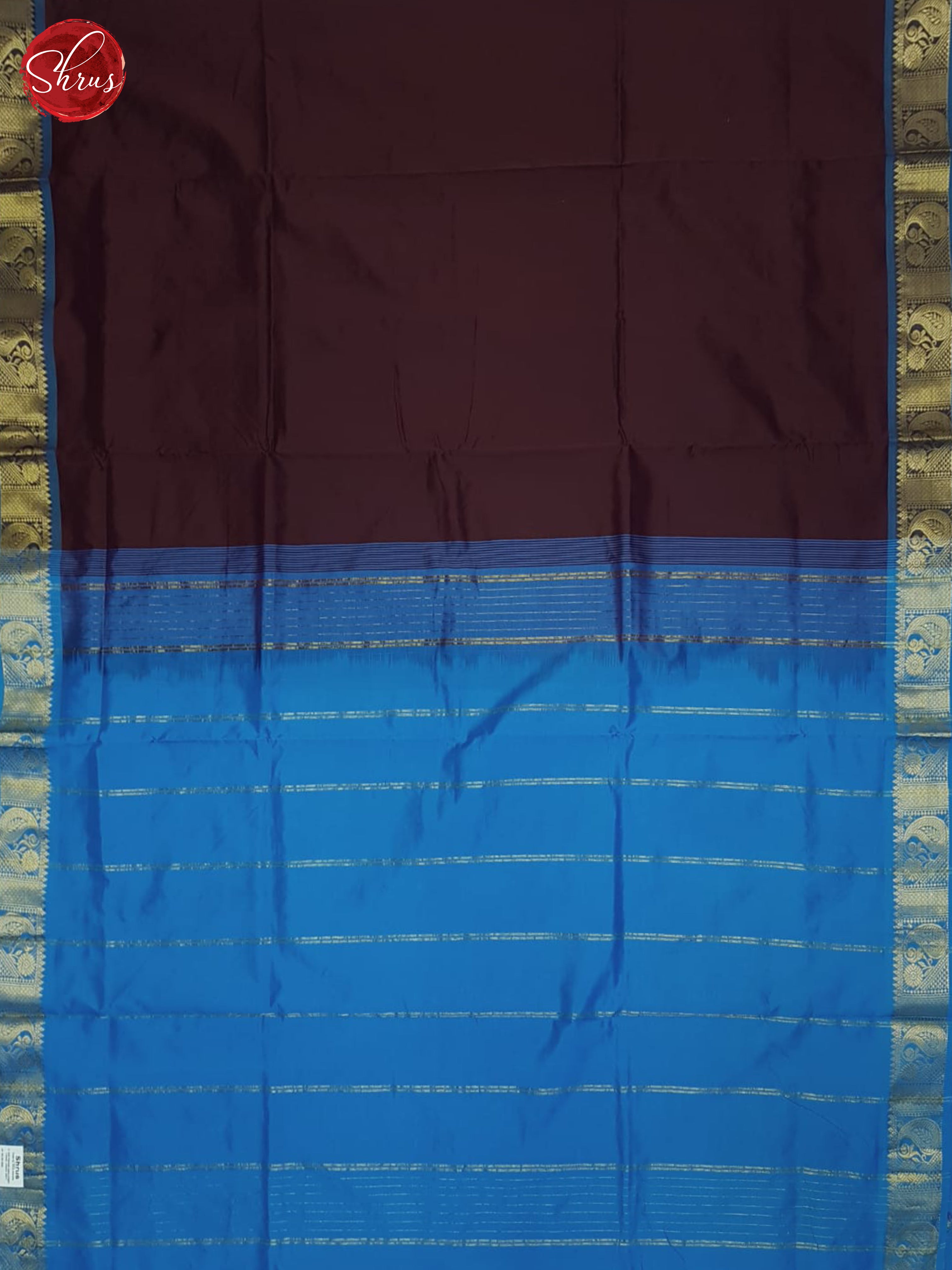 Deep wine And Blue- Silk Cotton half-pure Saree - Shop on ShrusEternity.com