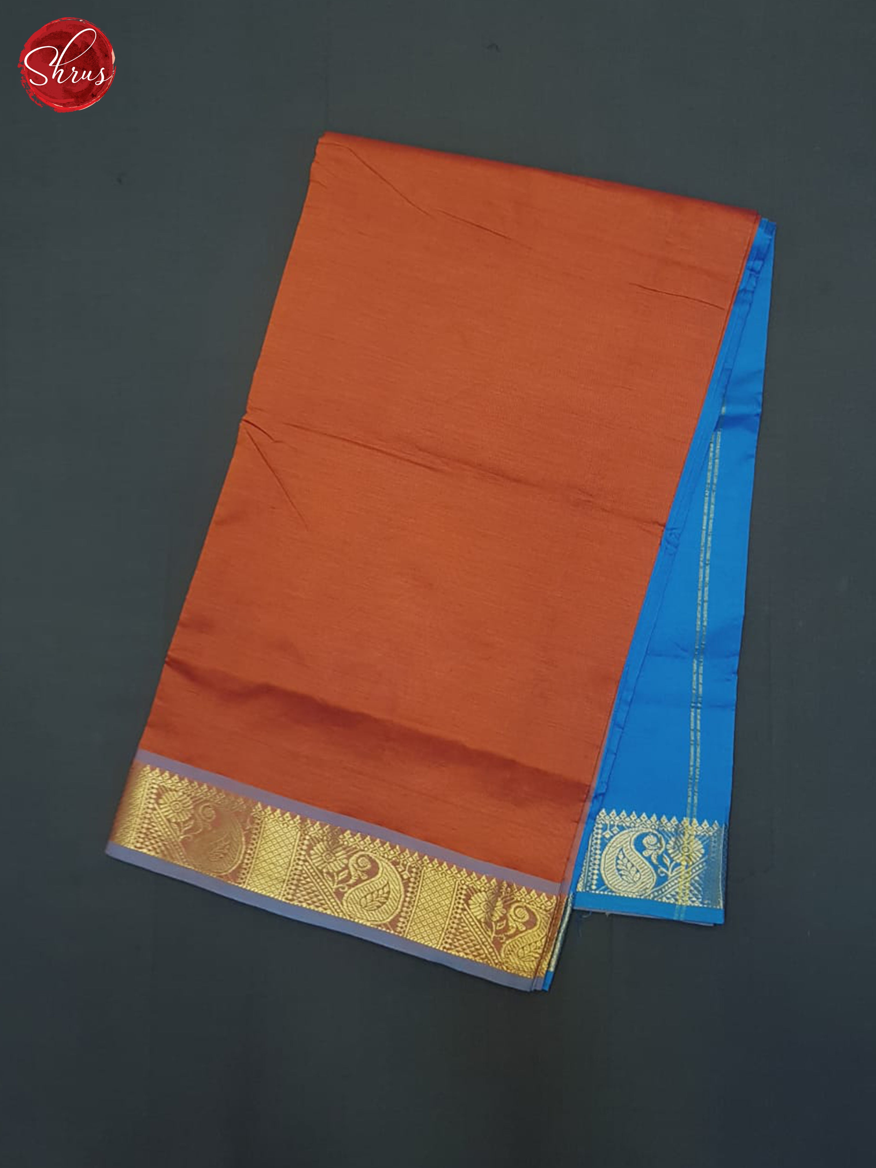 Orange And Blue- Silk Cotton half-pure Saree - Shop on ShrusEternity.com