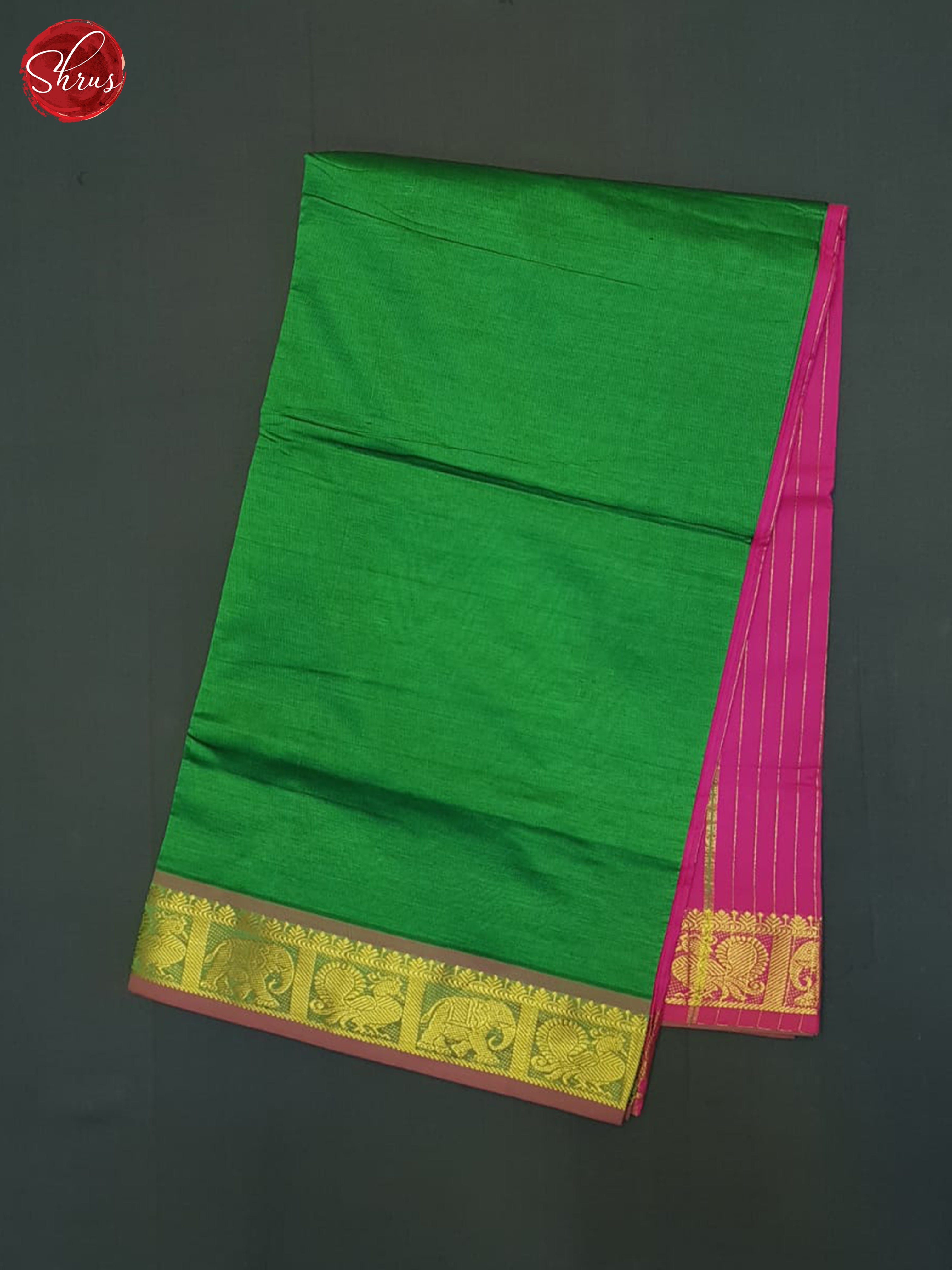 Green And Pink- Silk Cotton Half-pure Saree - Shop on ShrusEternity.com