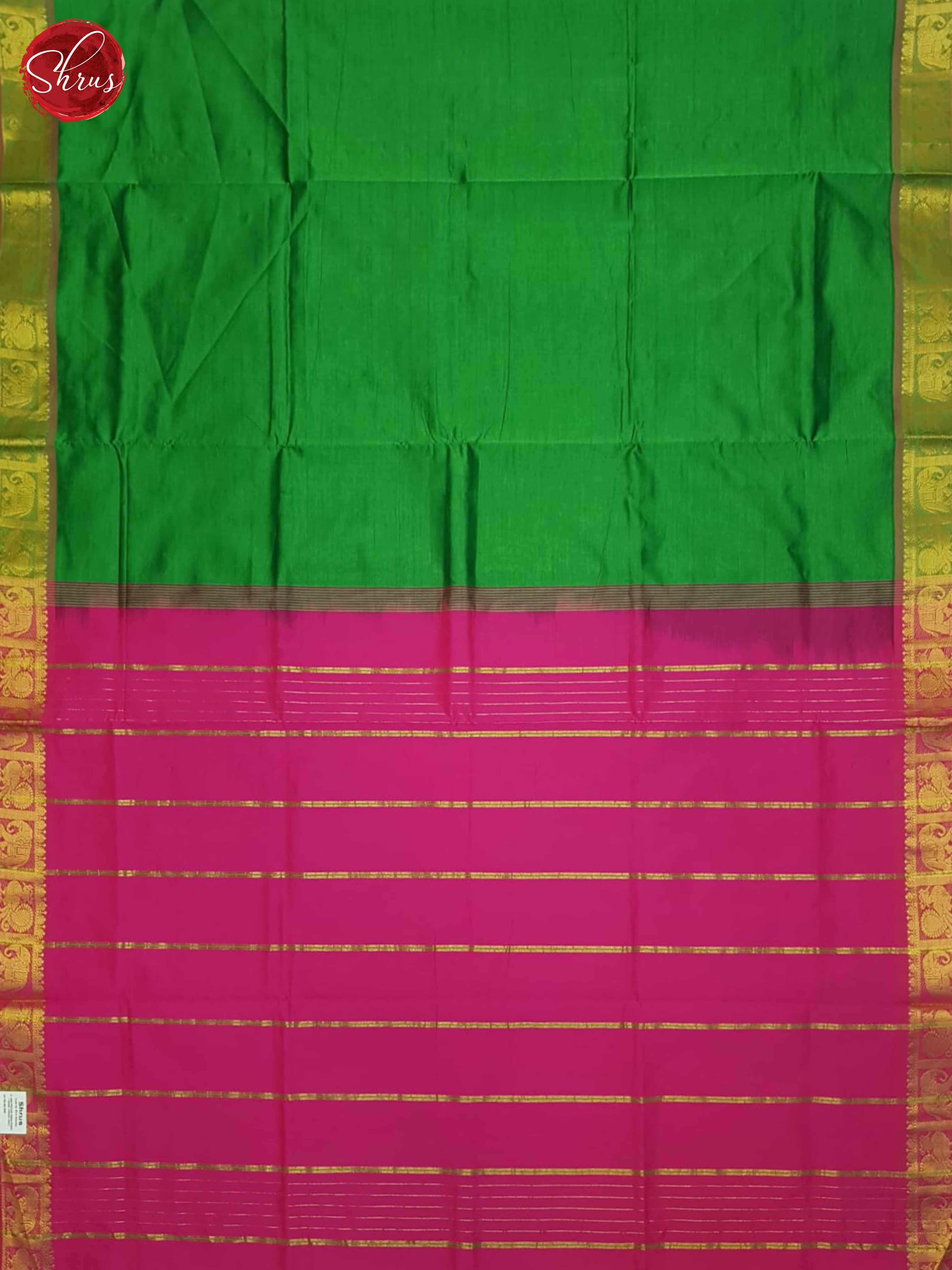 Green And Pink- Silk Cotton Half-pure Saree - Shop on ShrusEternity.com
