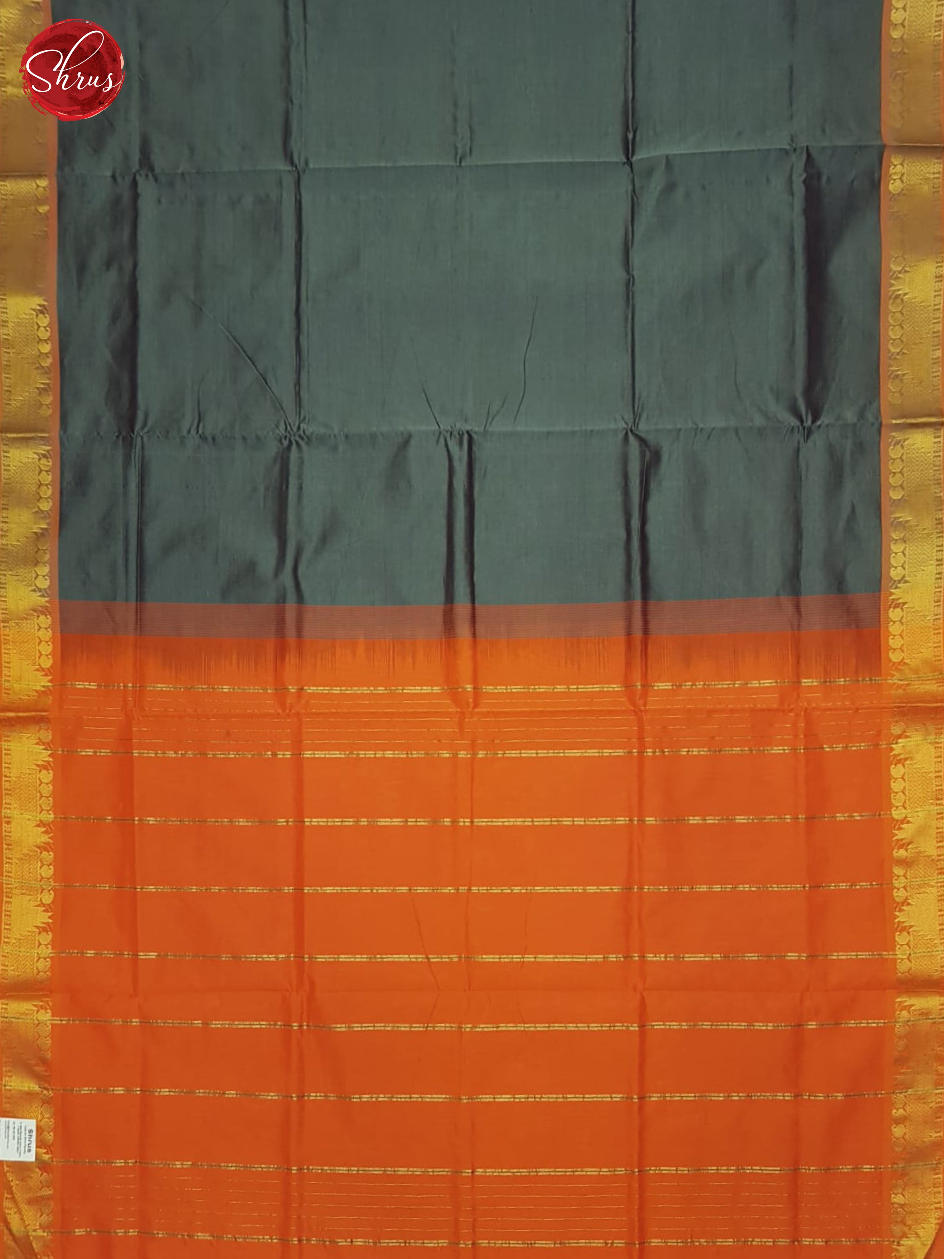 Grey And Orange- Silk Cotton Half-pure Saree - Shop on ShrusEternity.com
