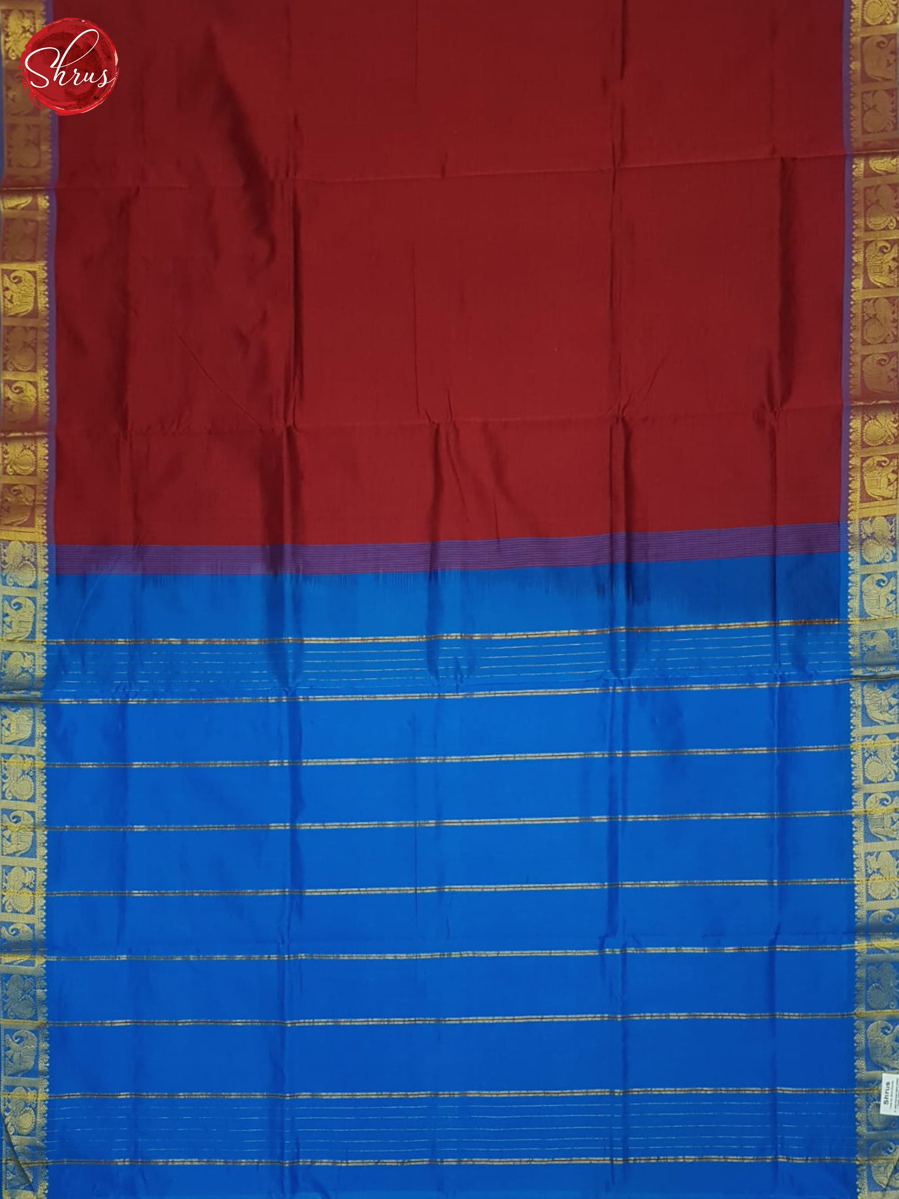 Red And Blue- Silk Cotton Half-pure Saree - Shop on ShrusEternity.com