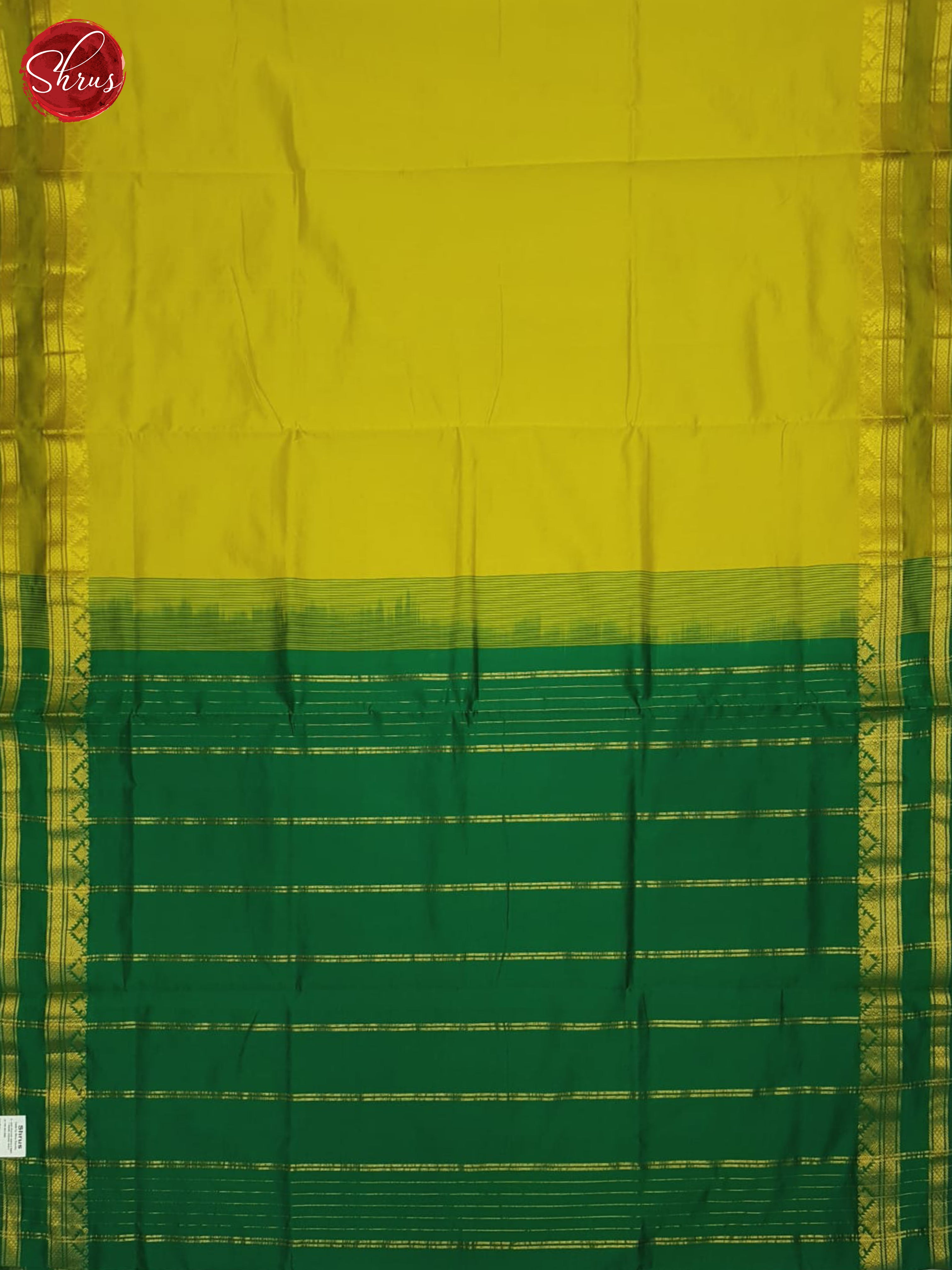 Lime Green & Green - Silk Cotton Half-Pure Saree - Shop on ShrusEternity.com