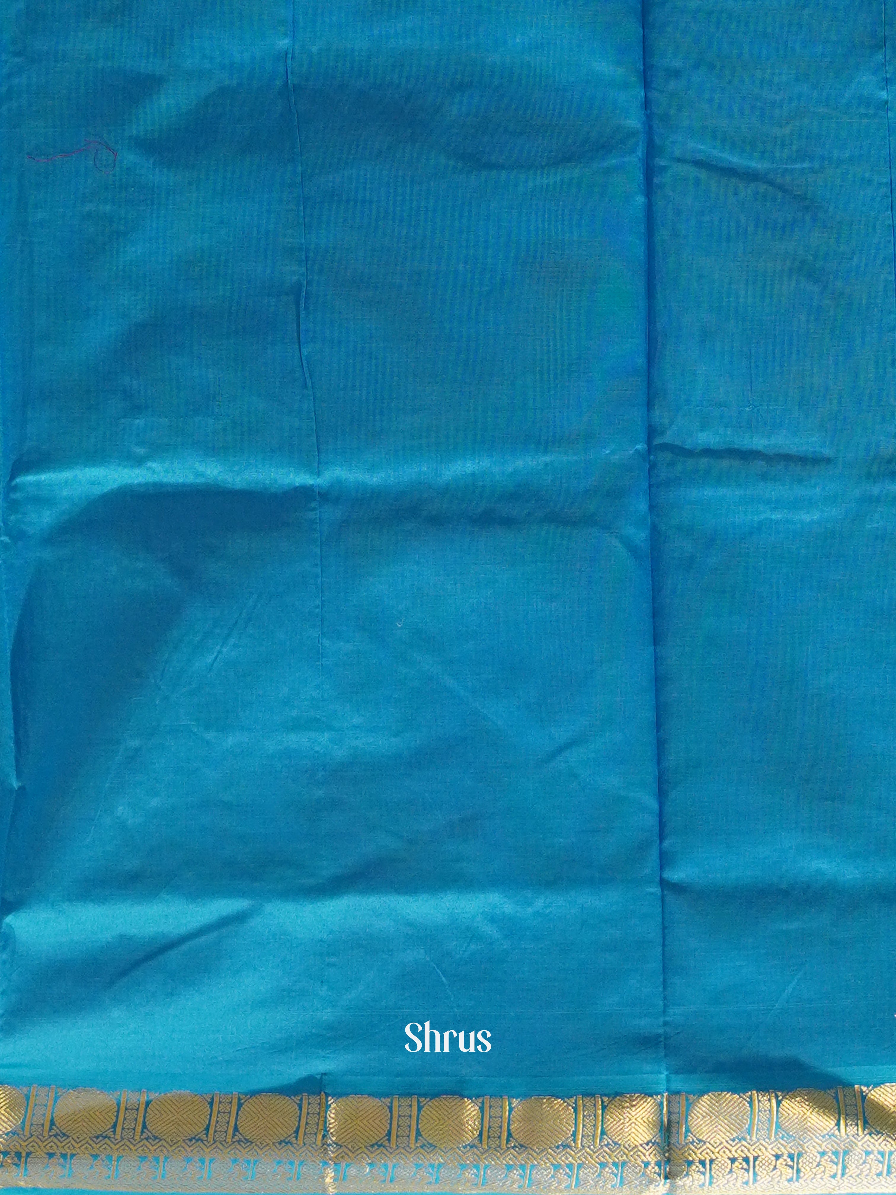 Brick Red And Blue- Silk Cotton half-pure Saree - Shop on ShrusEternity.com