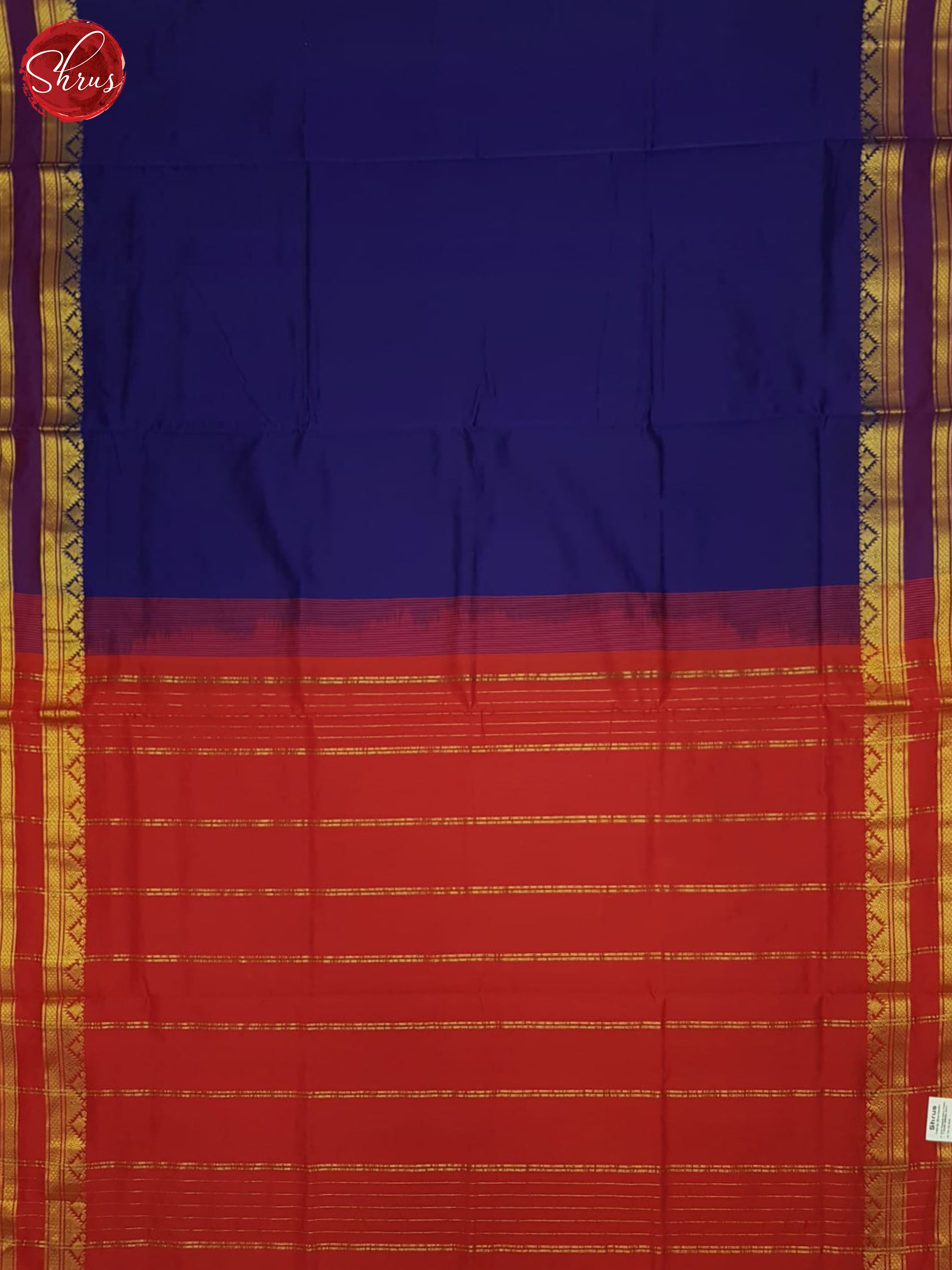 Blue And Red- Silk Cotton Half-pure Saree - Shop on ShrusEternity.com