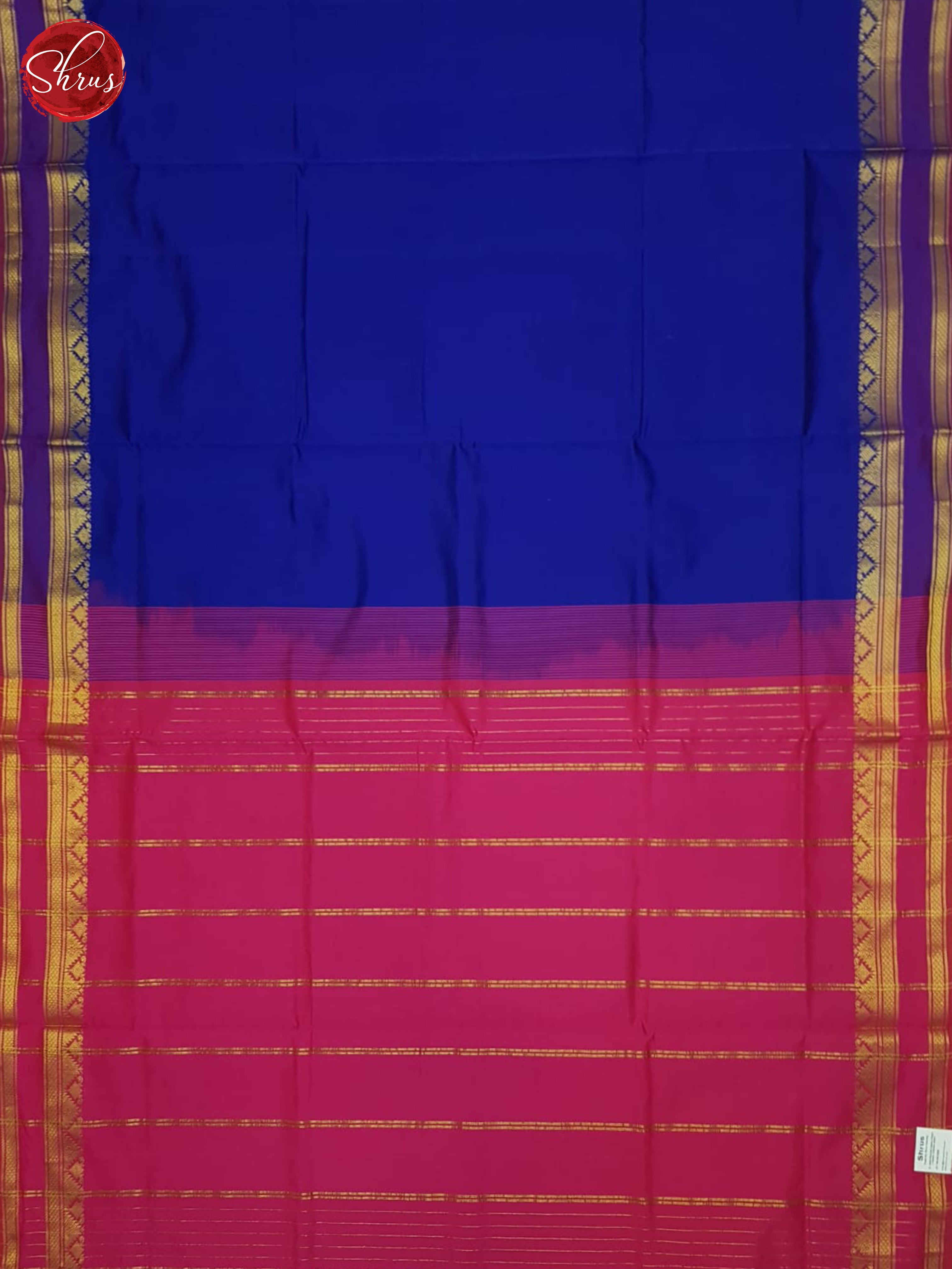 Blue And Pink- Silk Cotton Half-pure Saree - Shop on ShrusEternity.com