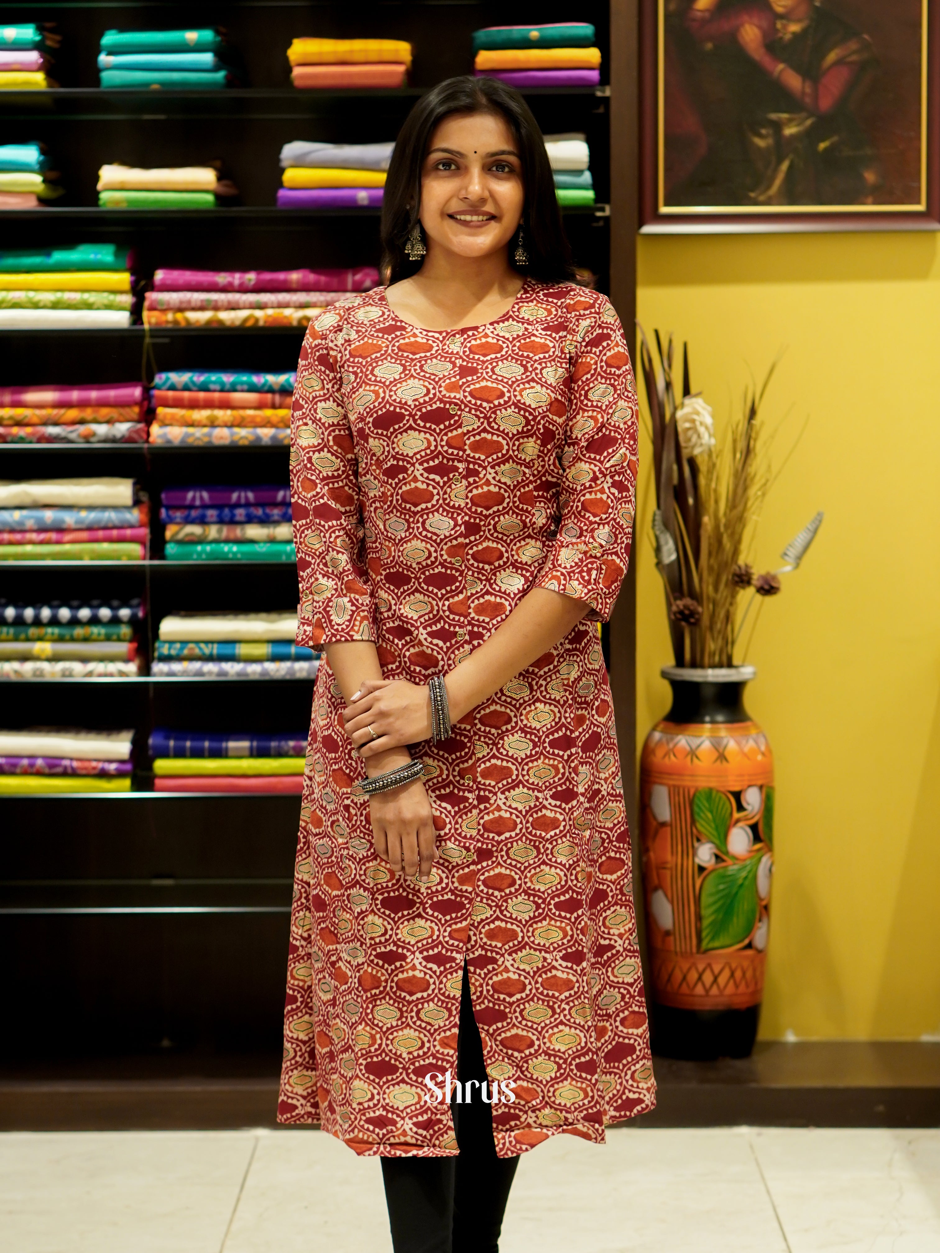 Red -Printed Readymade Kurti - Shop on ShrusEternity.com