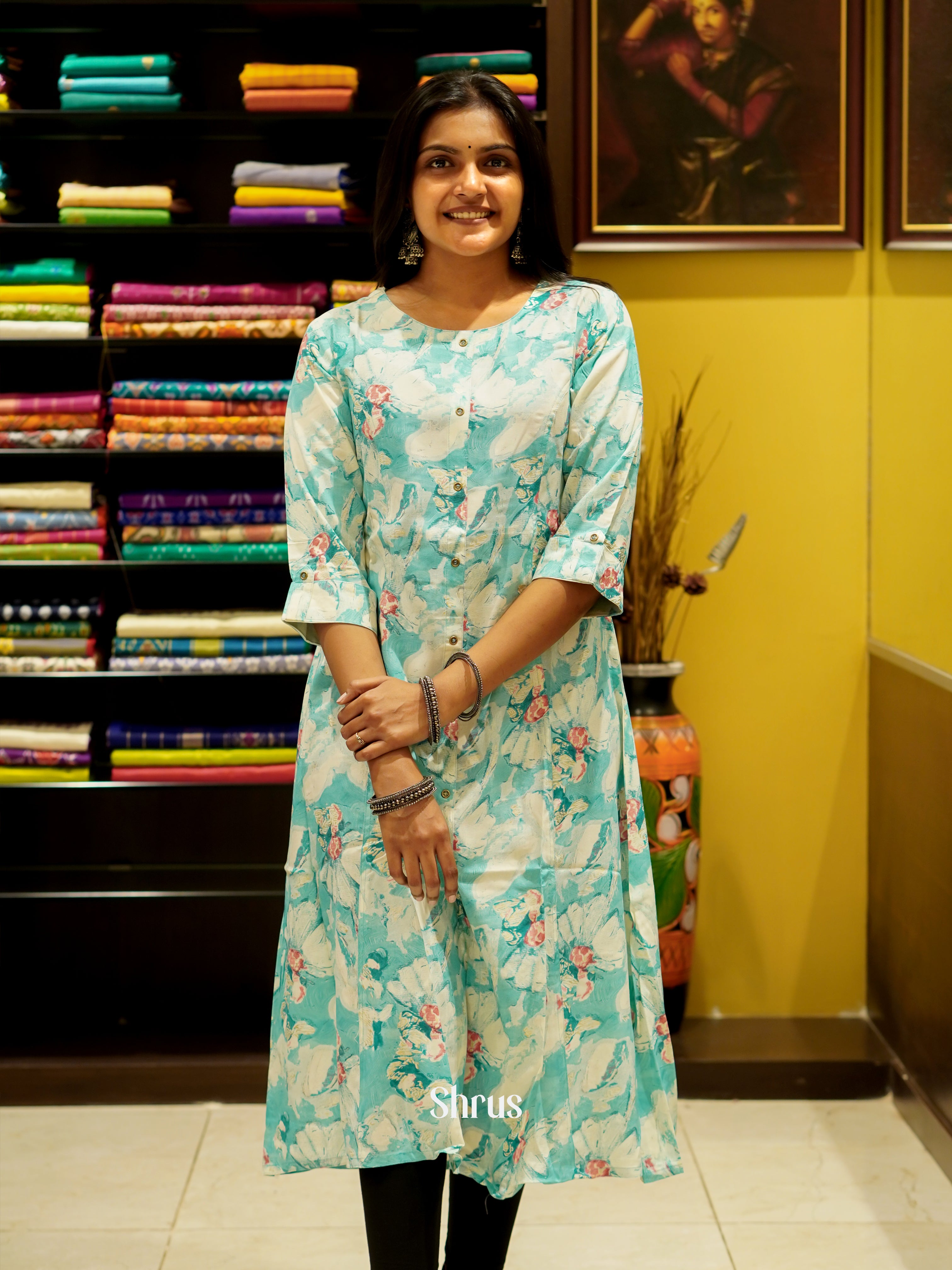 Blue & Cream - Readymade Kurti - Shop on ShrusEternity.com