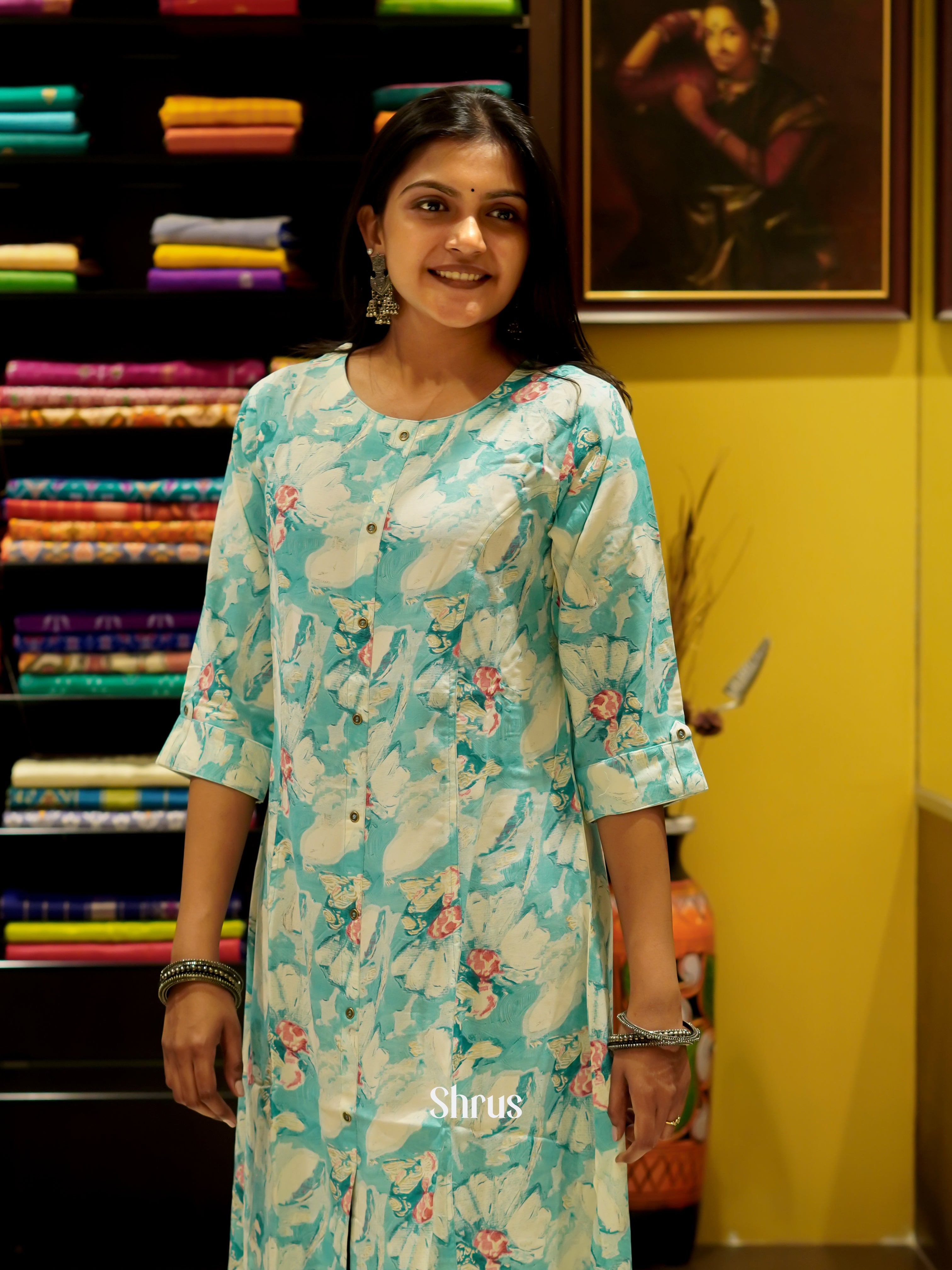 Blue & Cream - Readymade Kurti - Shop on ShrusEternity.com