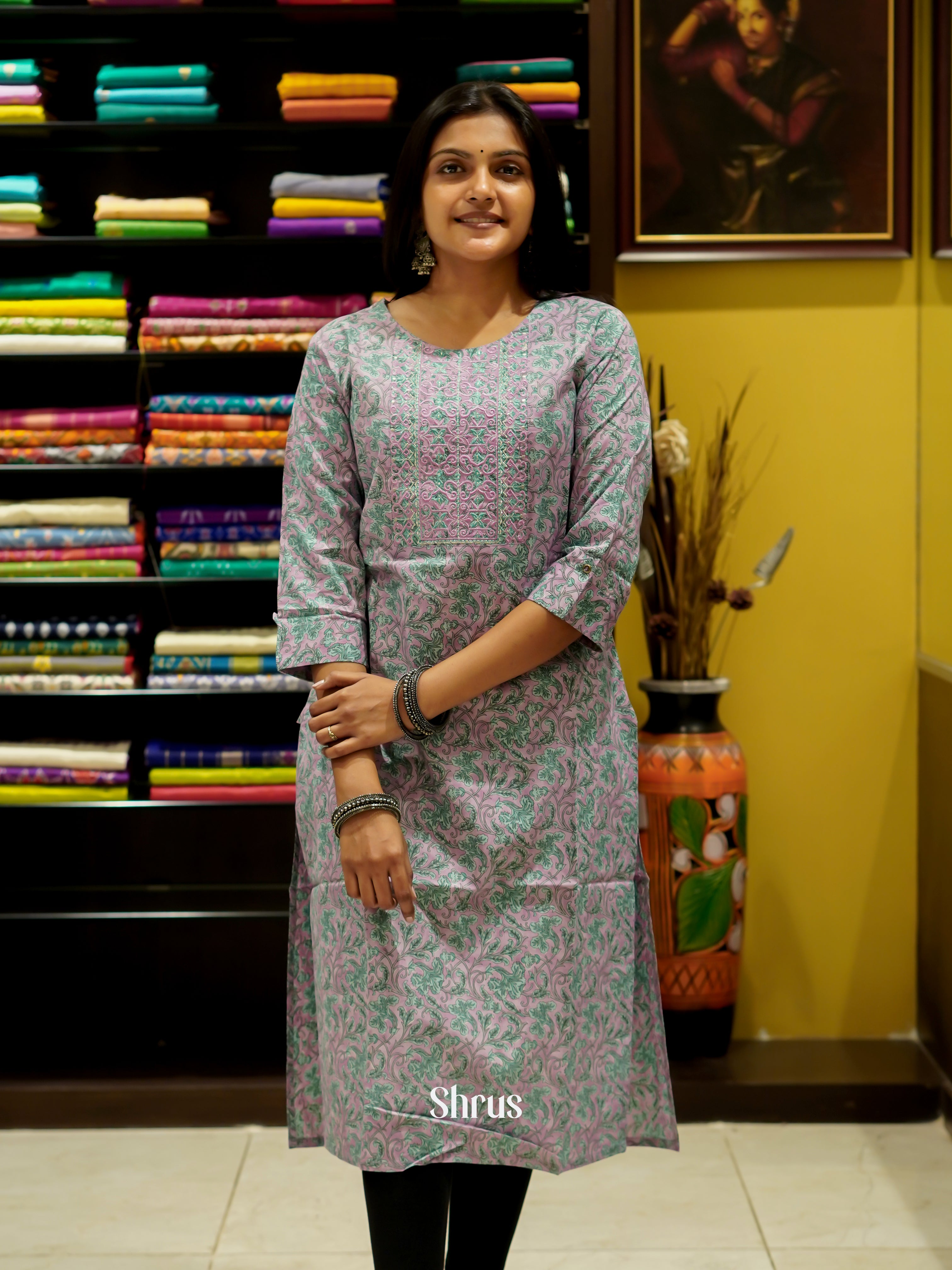 Purple & Green - Readymade Kurti - Shop on ShrusEternity.com