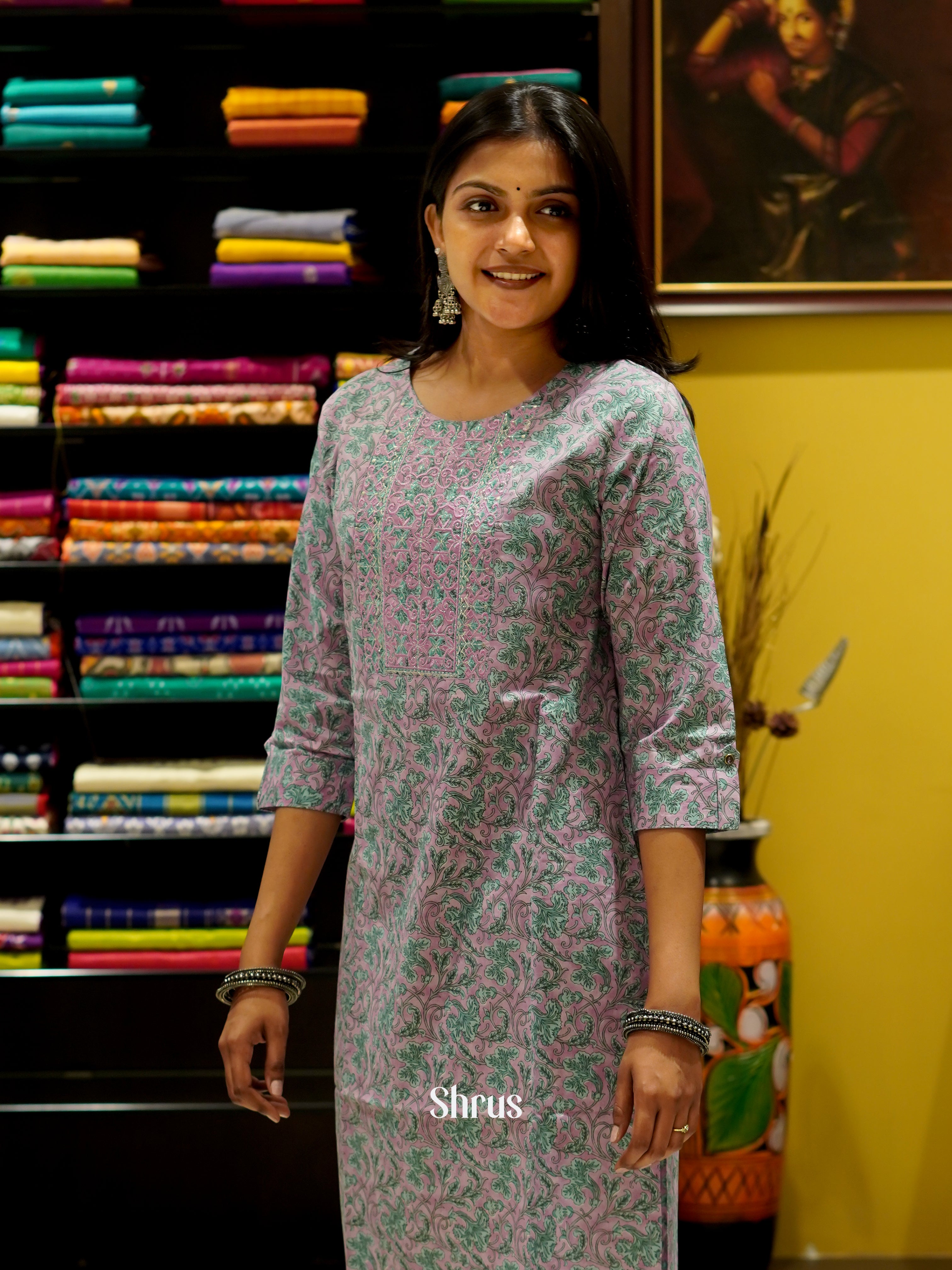 Purple & Green - Readymade Kurti - Shop on ShrusEternity.com