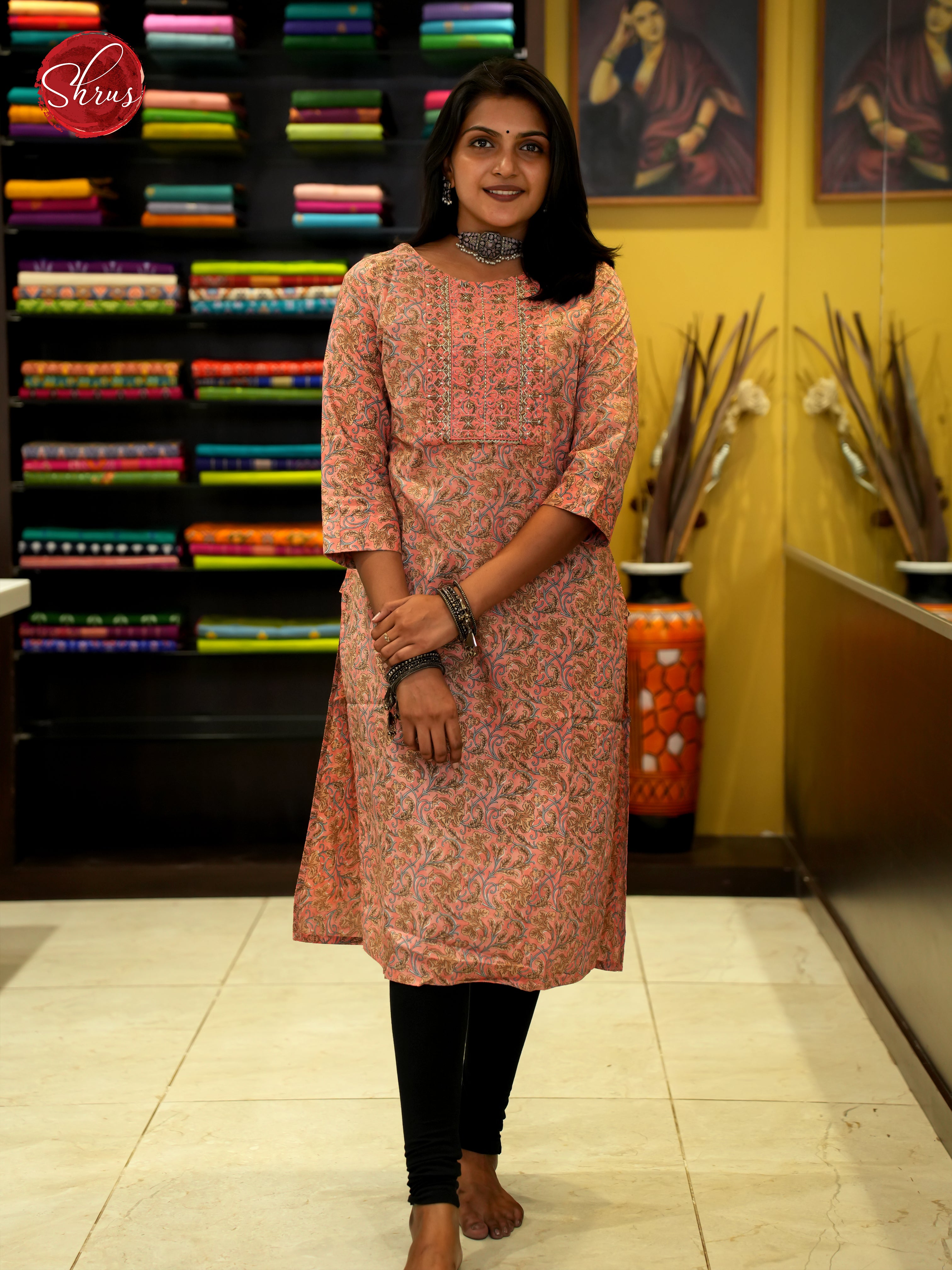 Peach - Readymade printed Kurti - Shop on ShrusEternity.com