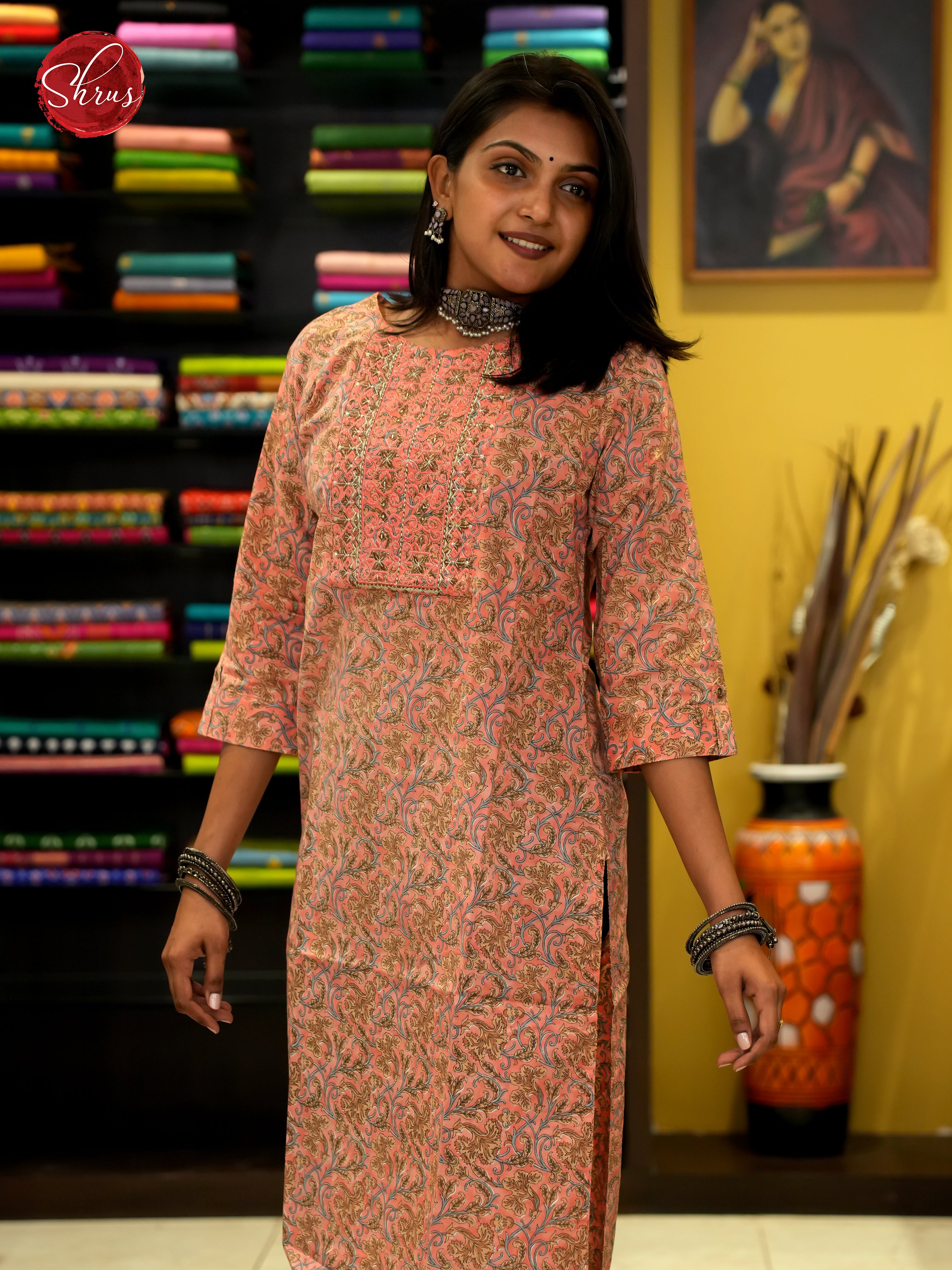 Peach - Readymade printed Kurti - Shop on ShrusEternity.com