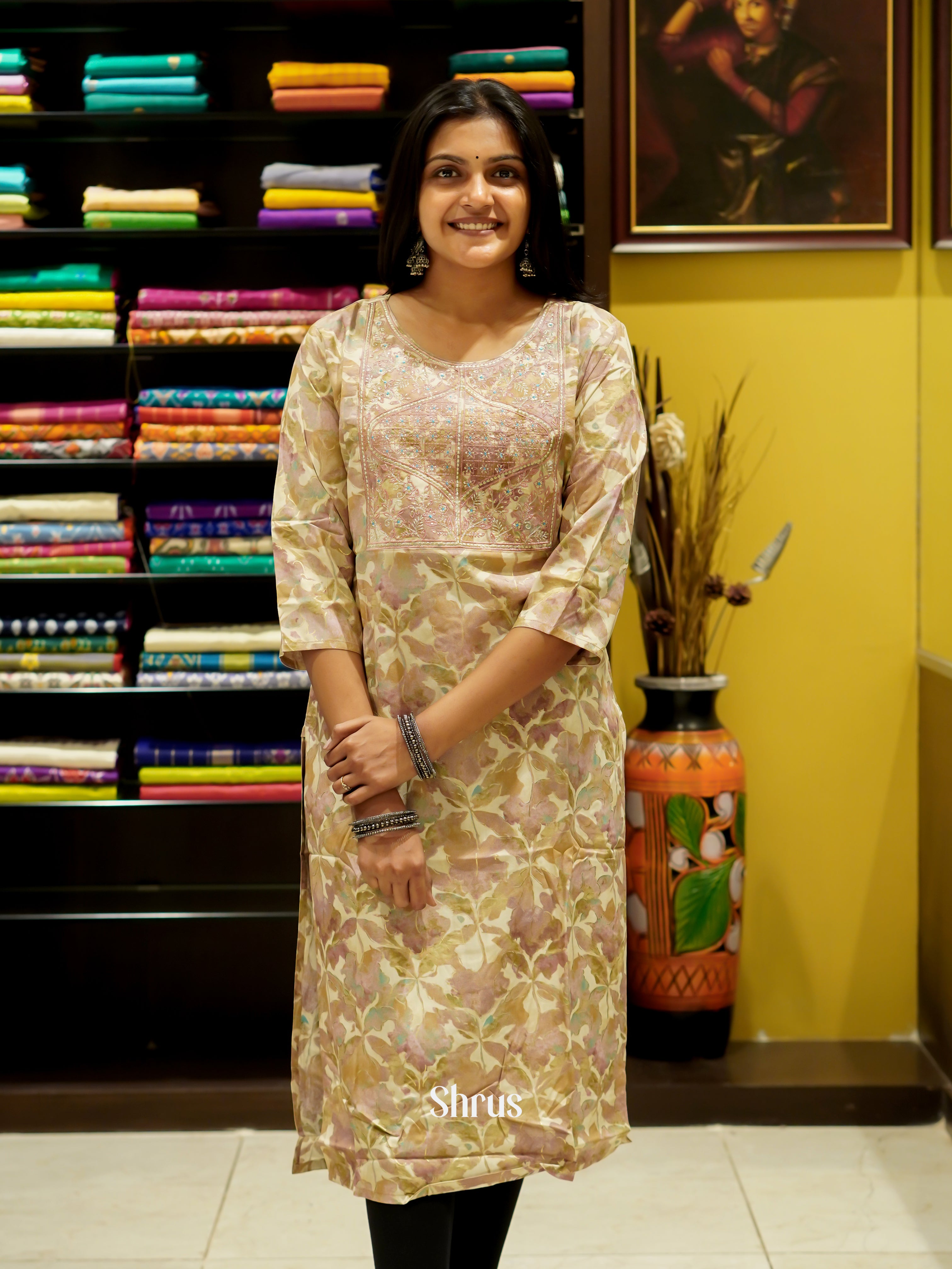 Cream & Brown - Readymade Kurti - Shop on ShrusEternity.com