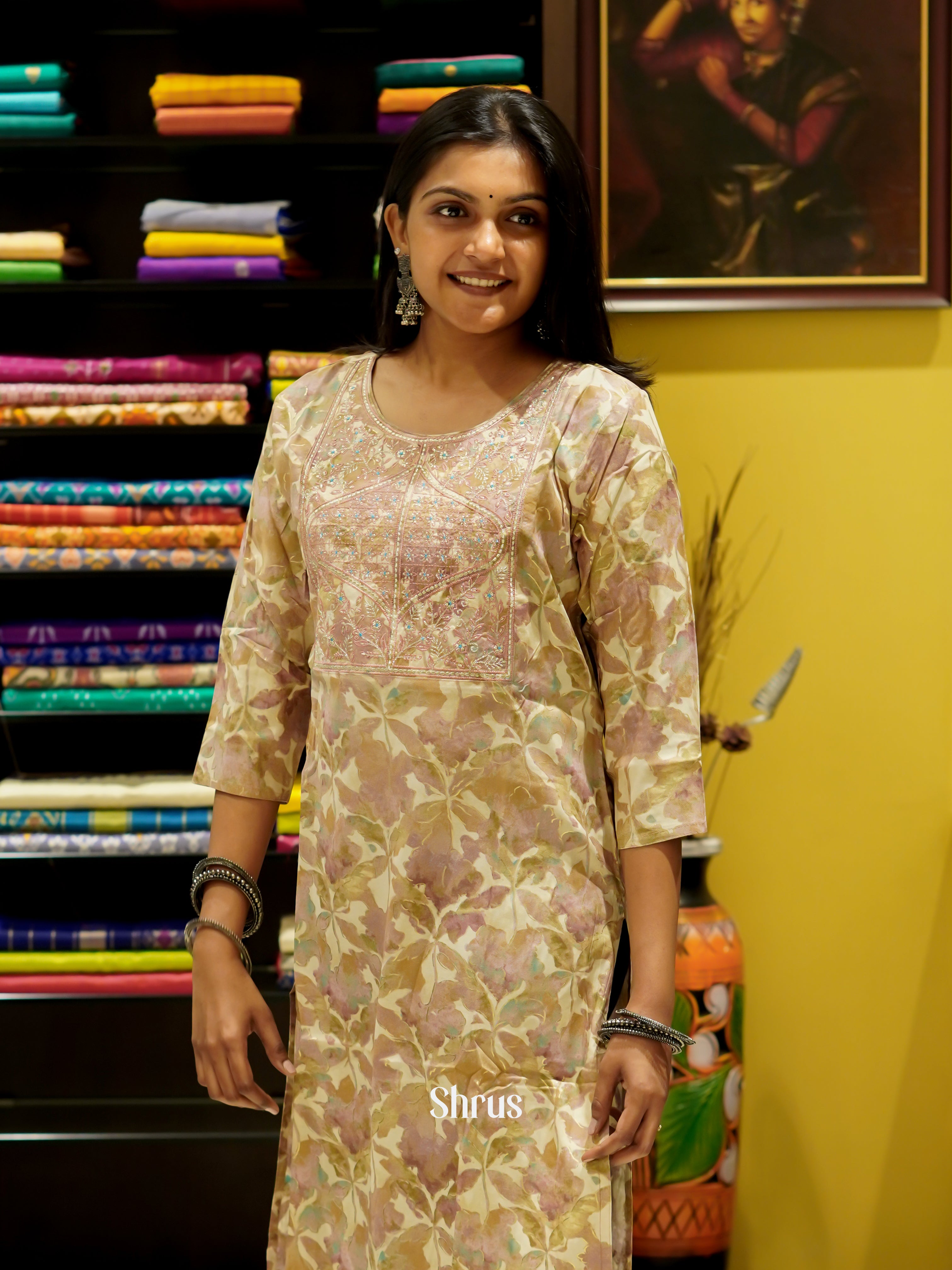 Cream & Brown - Readymade Kurti - Shop on ShrusEternity.com