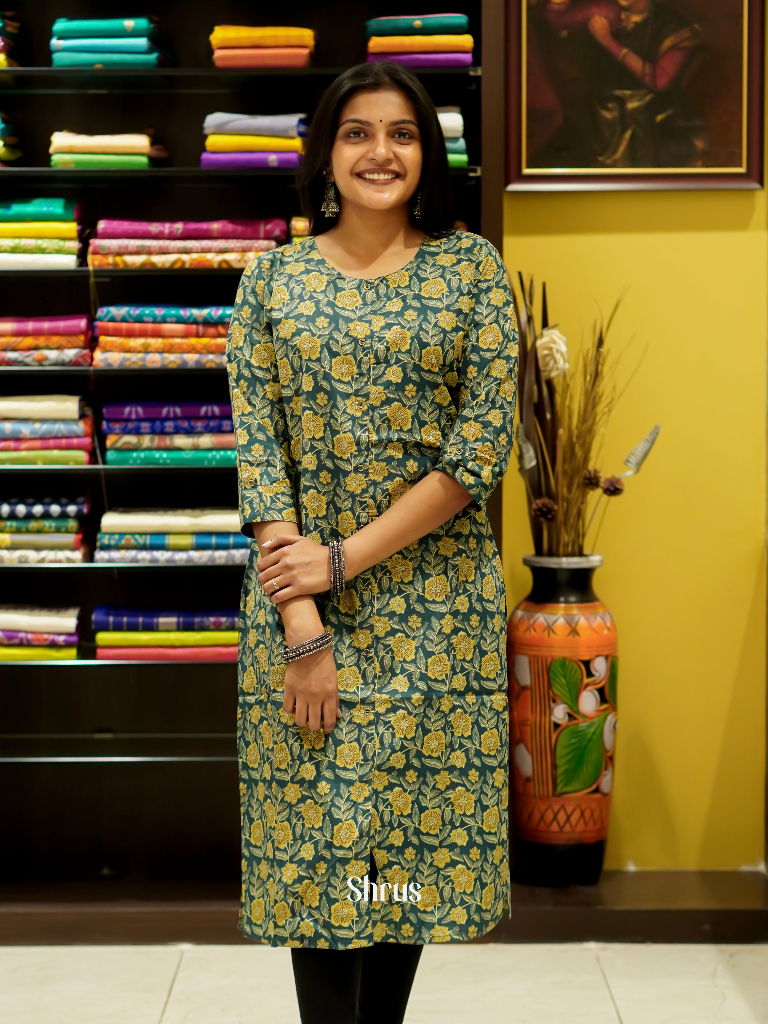 Green & Yellow - Readymade Kurti - Shop on ShrusEternity.com