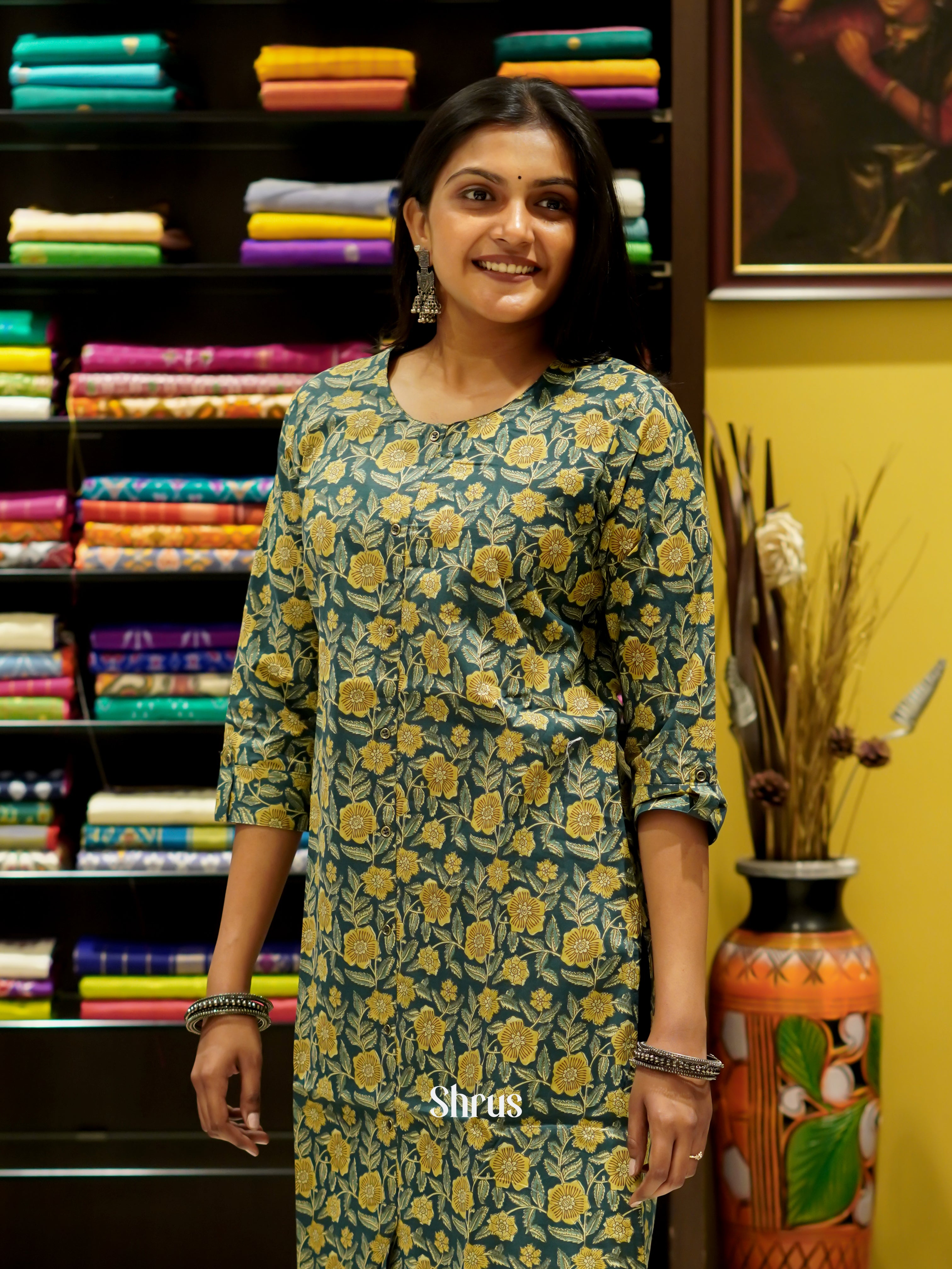Green & Yellow - Readymade Kurti - Shop on ShrusEternity.com