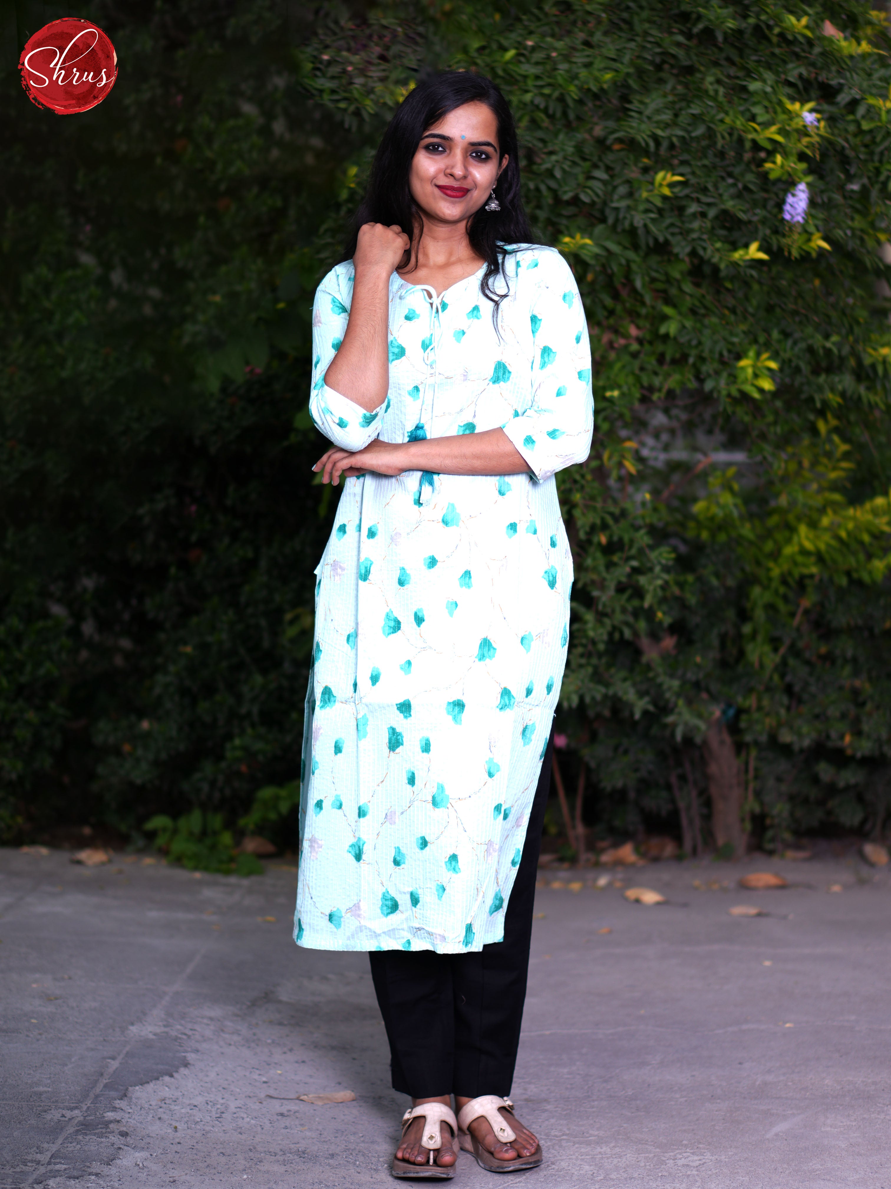 Cream & Blue - Readymade Kurti - Shop on ShrusEternity.com