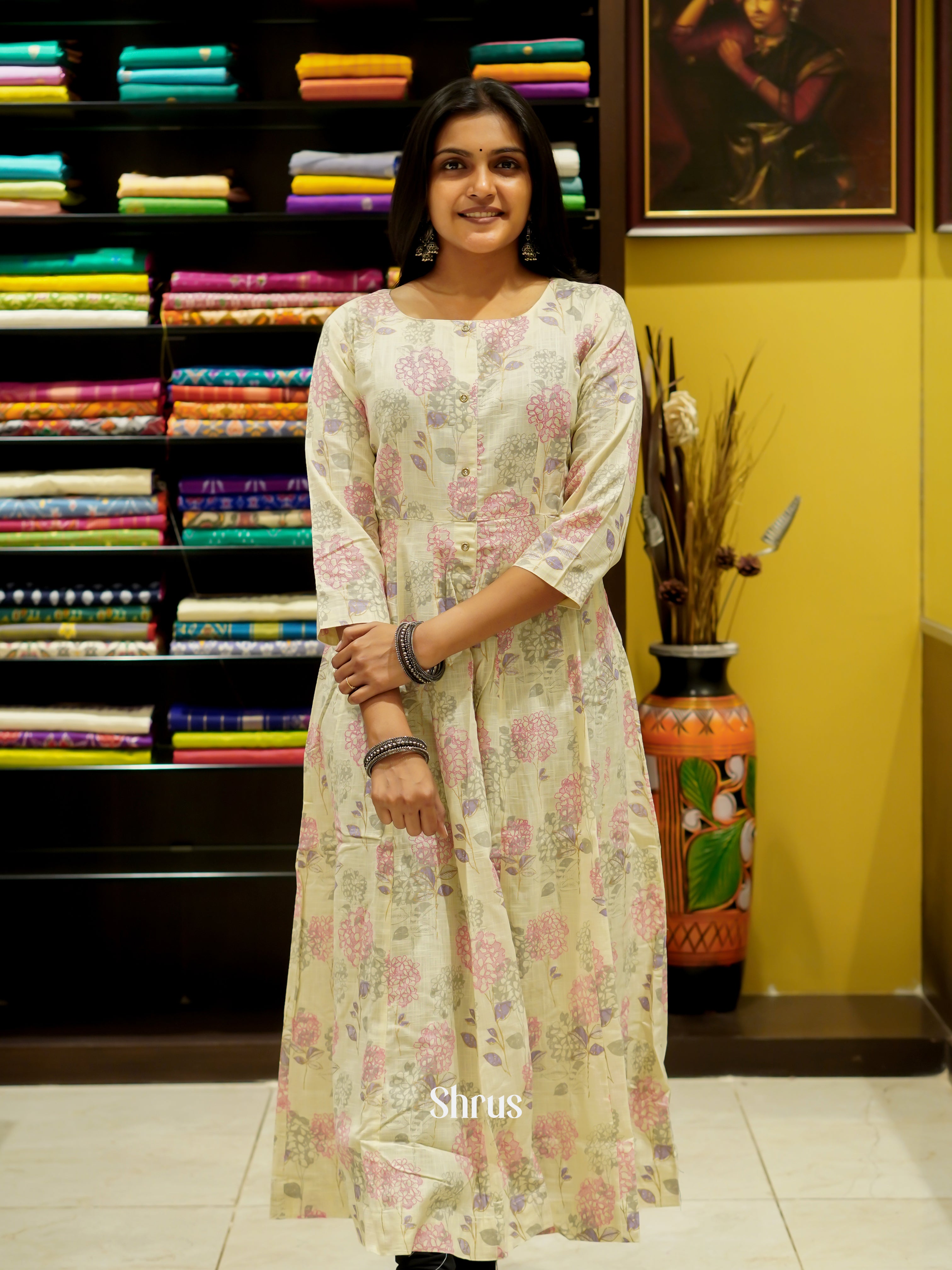 Cream & Pink - Readymade Kurti - Shop on ShrusEternity.com