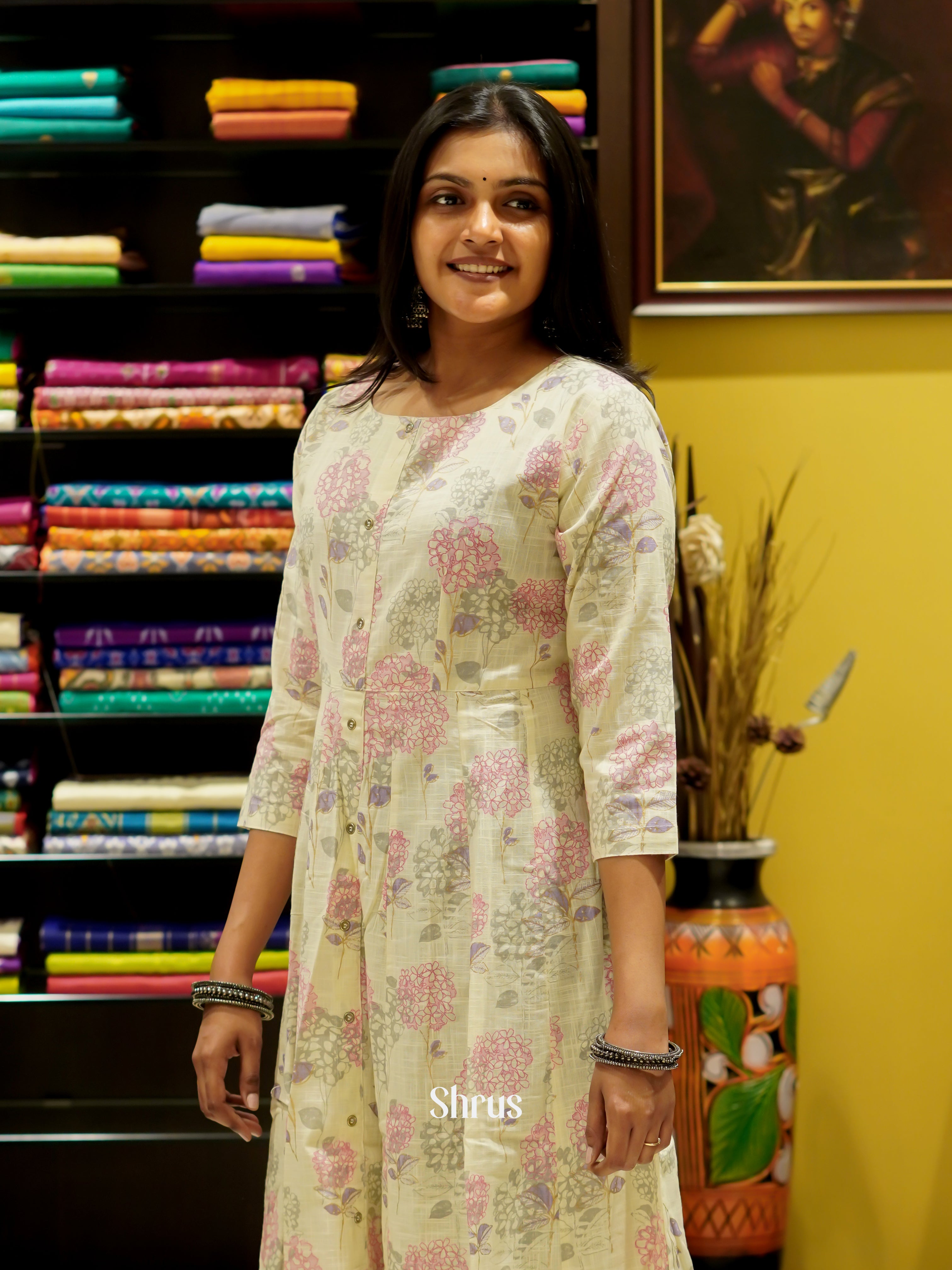 Cream & Pink - Readymade Kurti - Shop on ShrusEternity.com